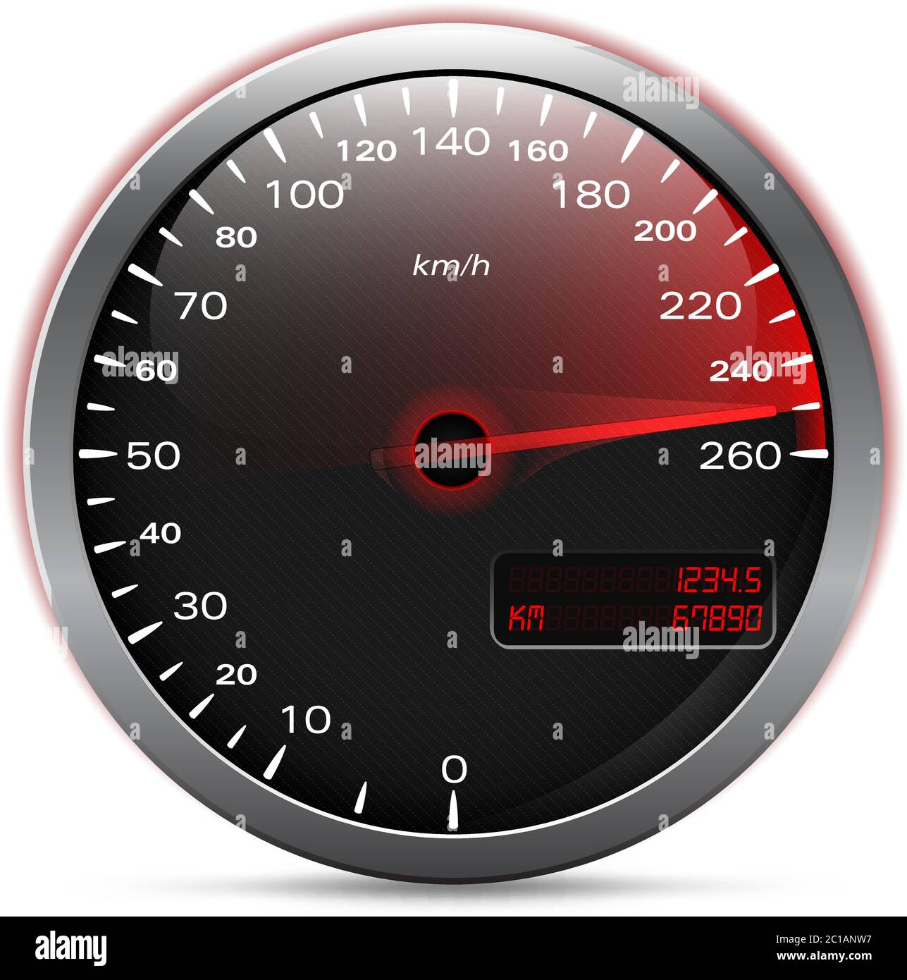 Indicateur de vitesse indiquant la vitesse maximale avec aiguille en rouge Illustration de Vecteur