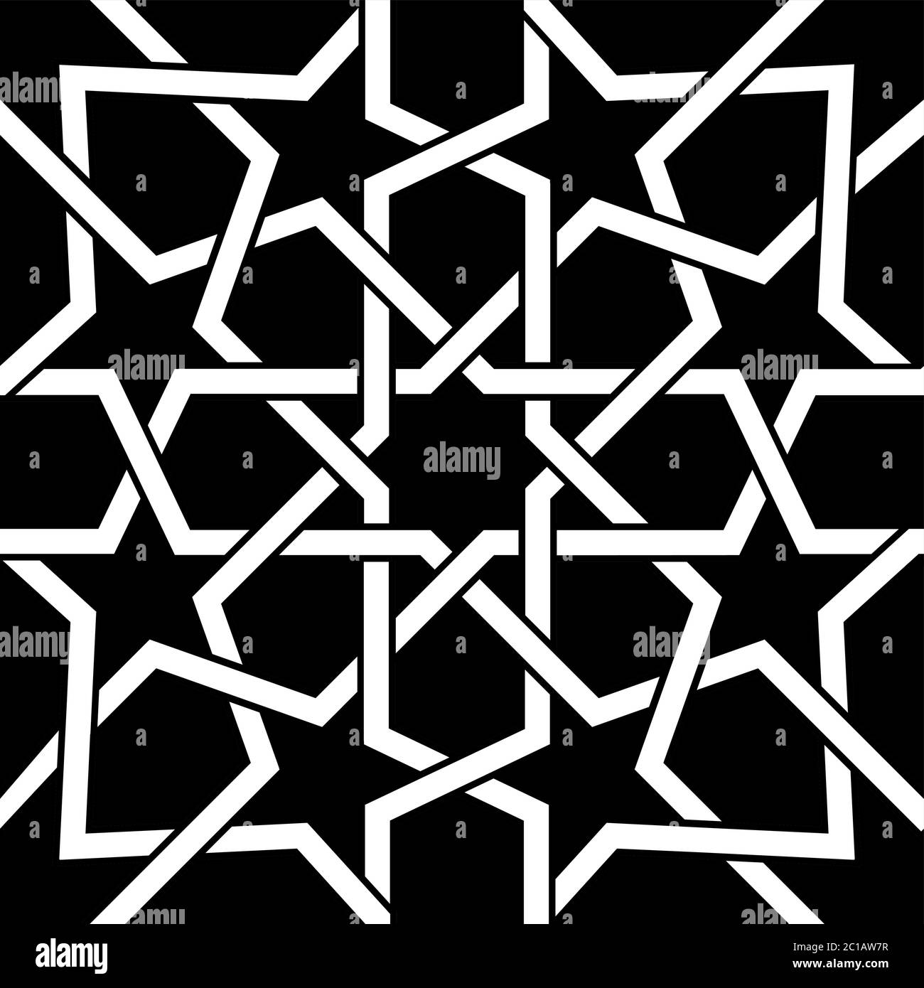 Carrelage géométrique marocain blanc sur fond noir, motif vectoriel mauresque sans couture, carreaux abstraits géométriques Illustration de Vecteur