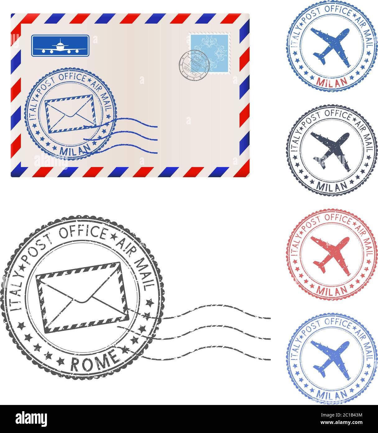 Enveloppe vierge et éléments de marque de poste Illustration de Vecteur