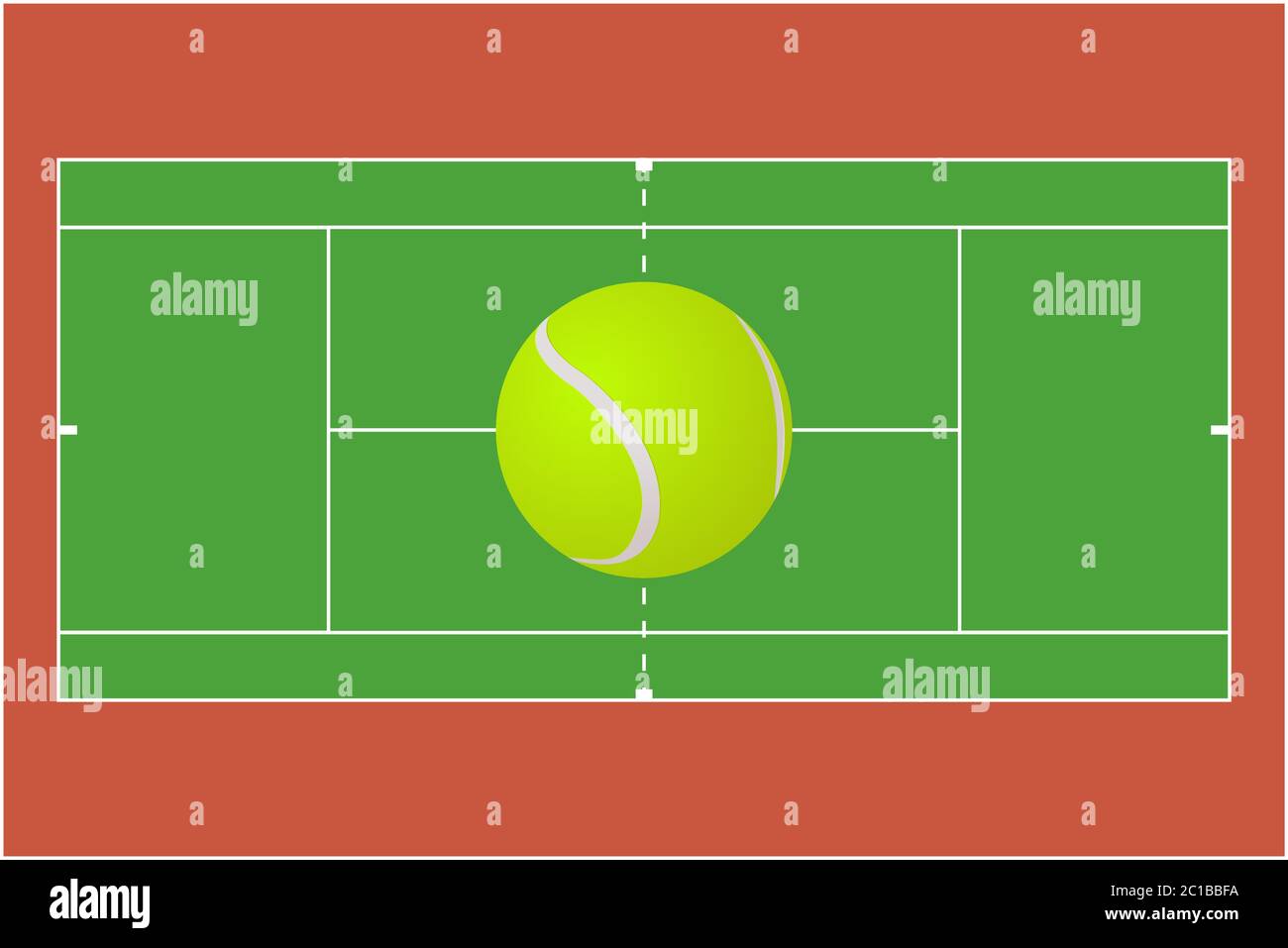Terrain de sports de tennis avec ballon jaune Illustration de Vecteur