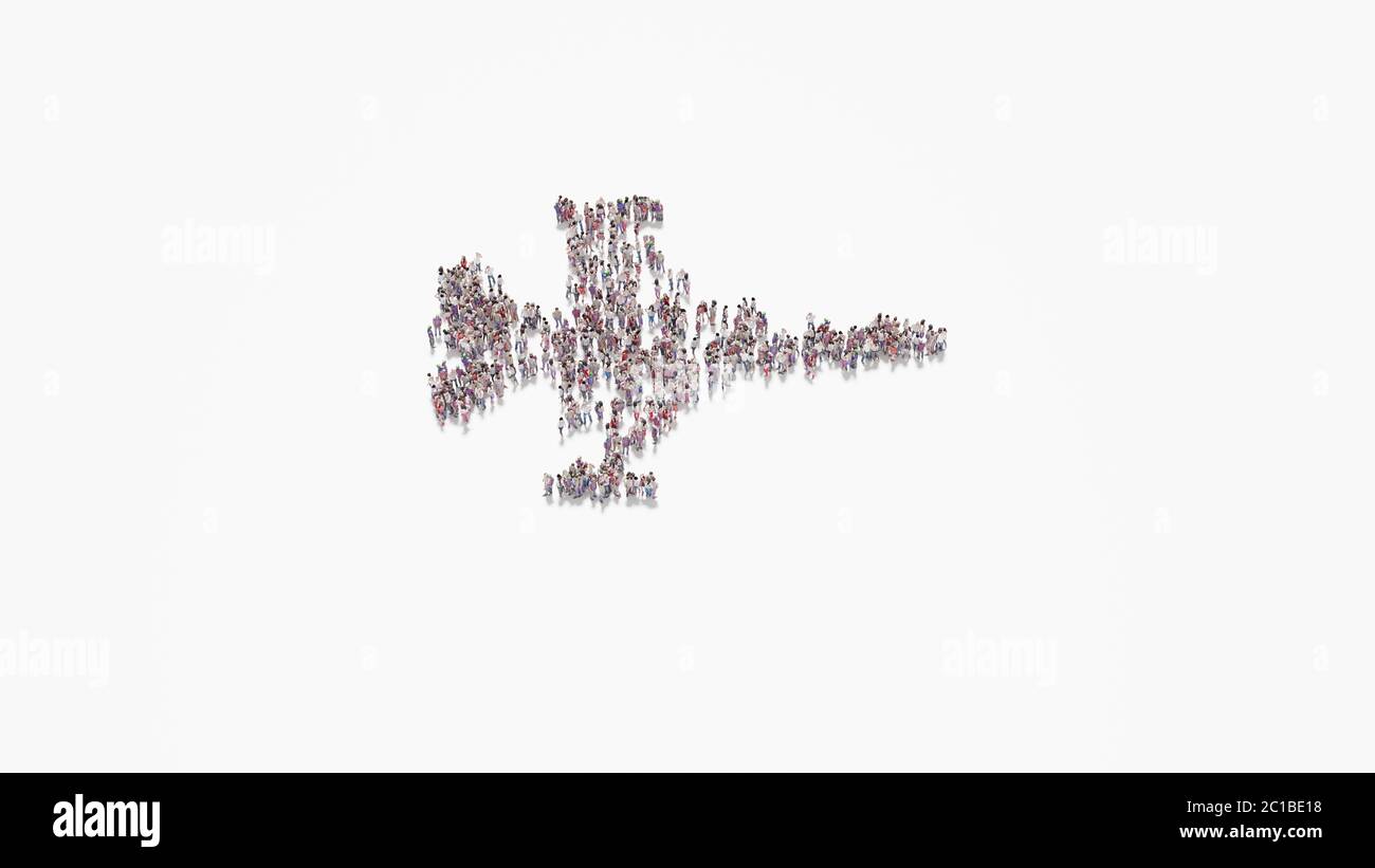 rendu 3d de la foule de différentes personnes en forme de symbole de combat du chasseur falcon sur fond blanc isolé Banque D'Images