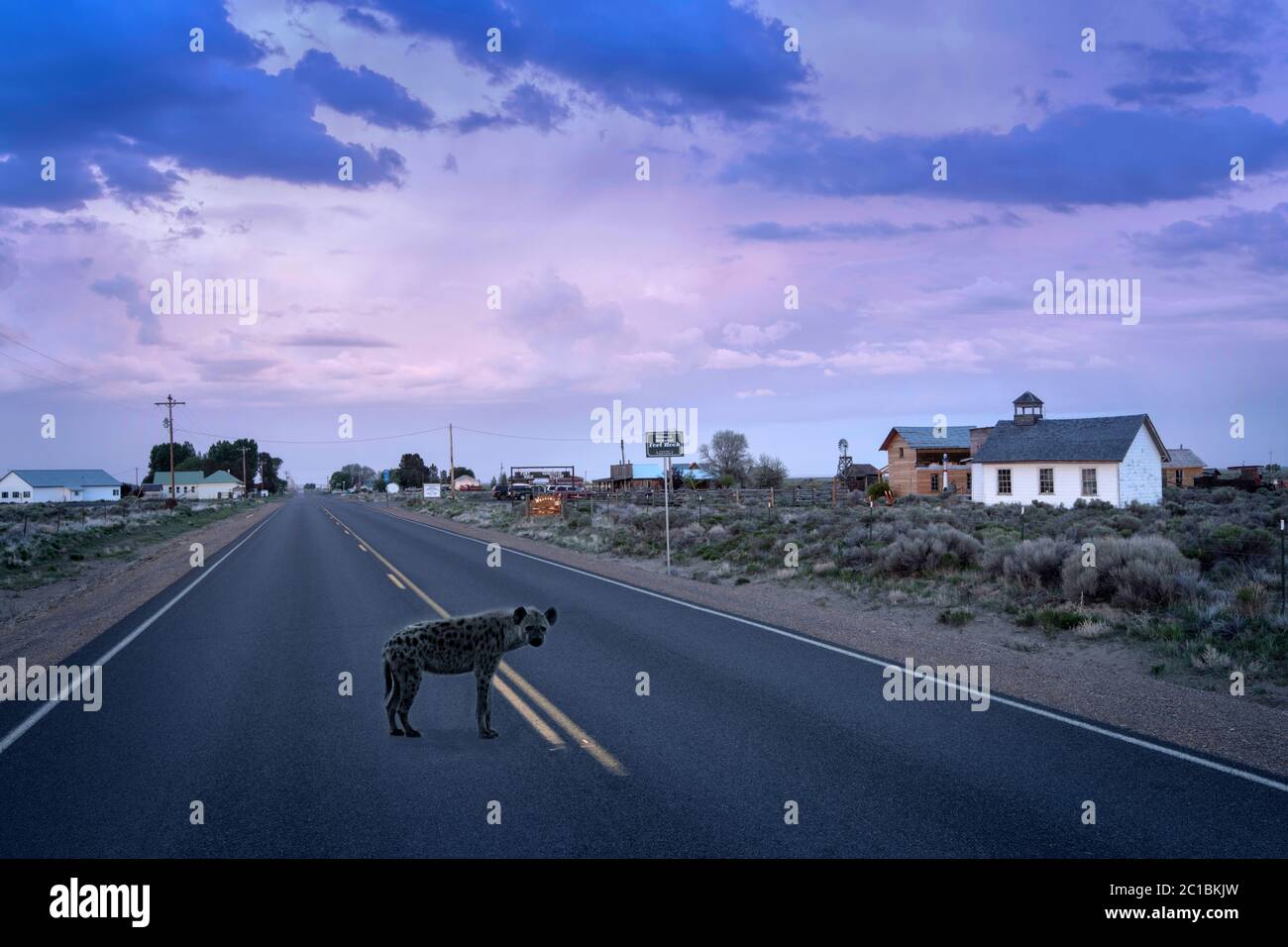 États-Unis, Pacifique Nord-Ouest, Oregon, Centre de l'Oregon, fort Rock, The Lost Highway Desperation, photo composite de Hyena Banque D'Images