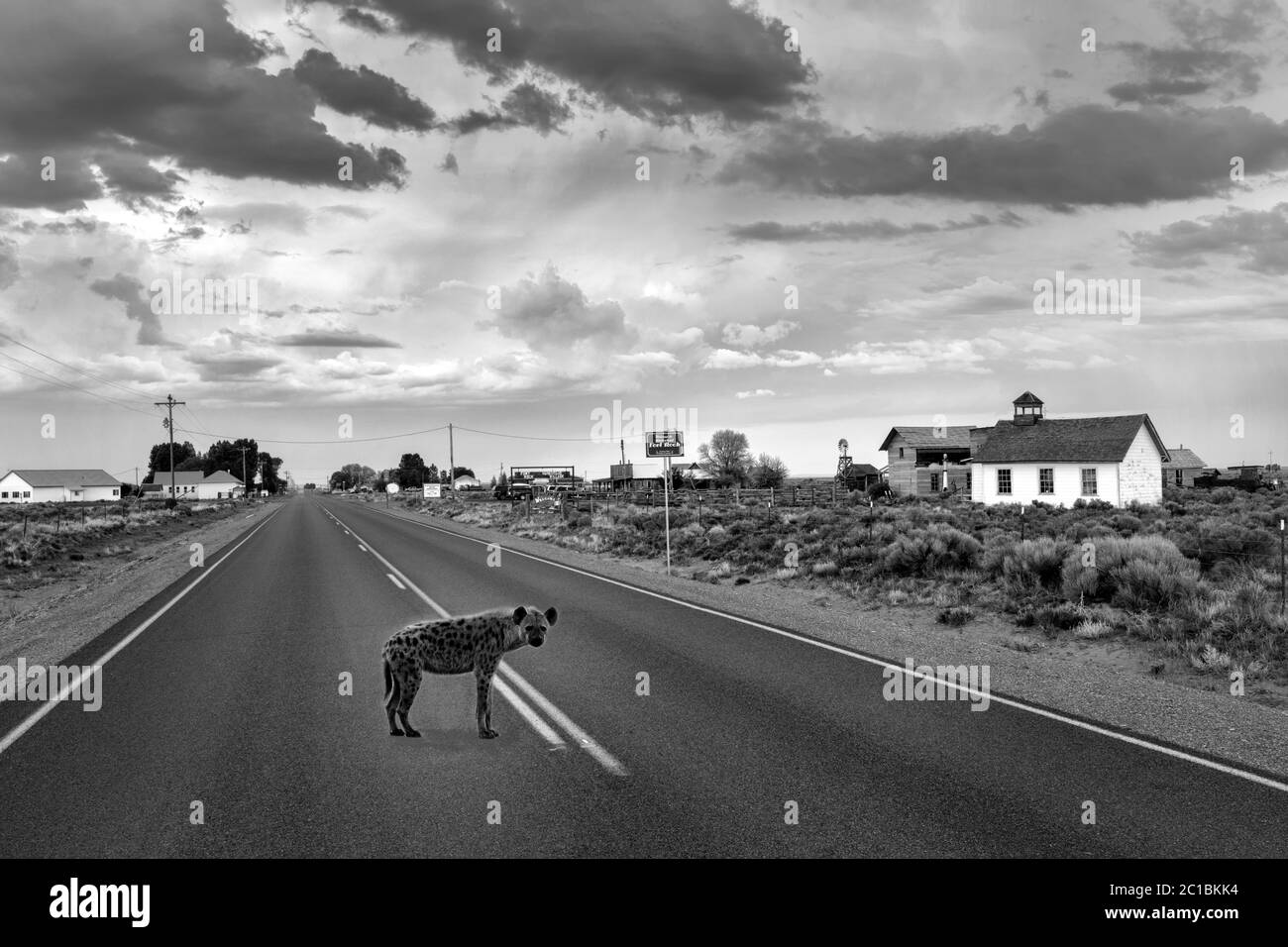 États-Unis, Pacifique Nord-Ouest, Oregon, Centre de l'Oregon, fort Rock, The Lost Highway Desperation, photo composite de Hyena Banque D'Images