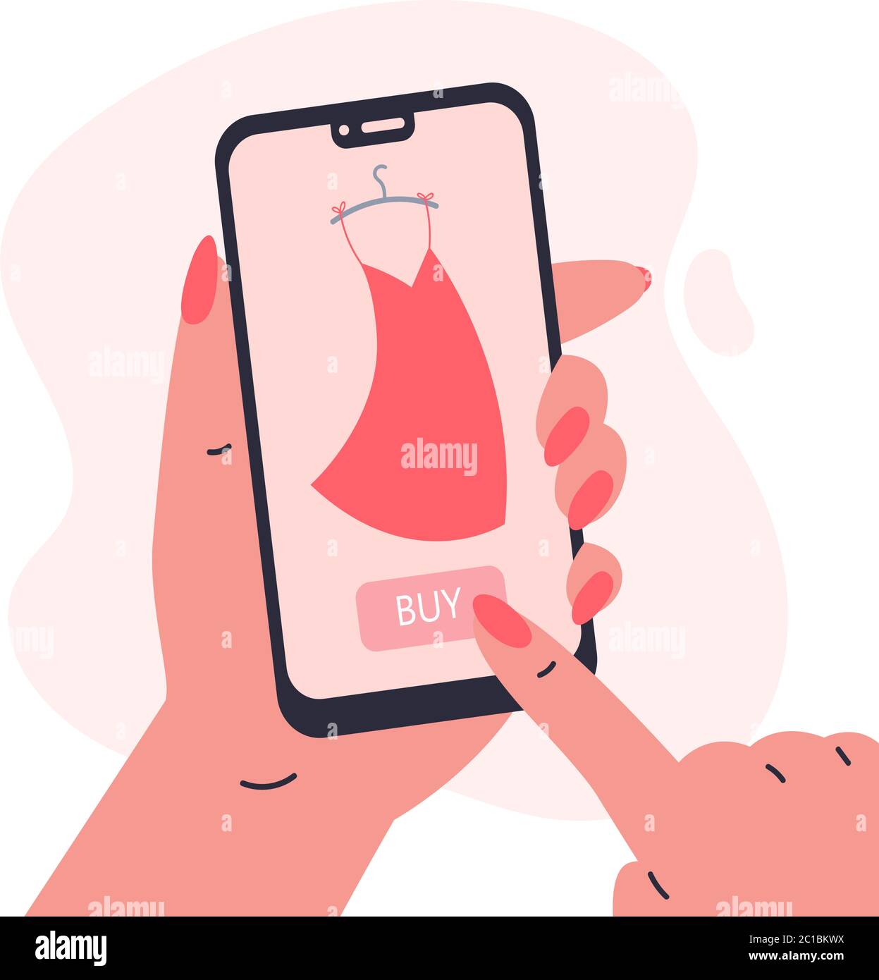 Femme faisant des achats en ligne.téléphone à la main Illustration de Vecteur