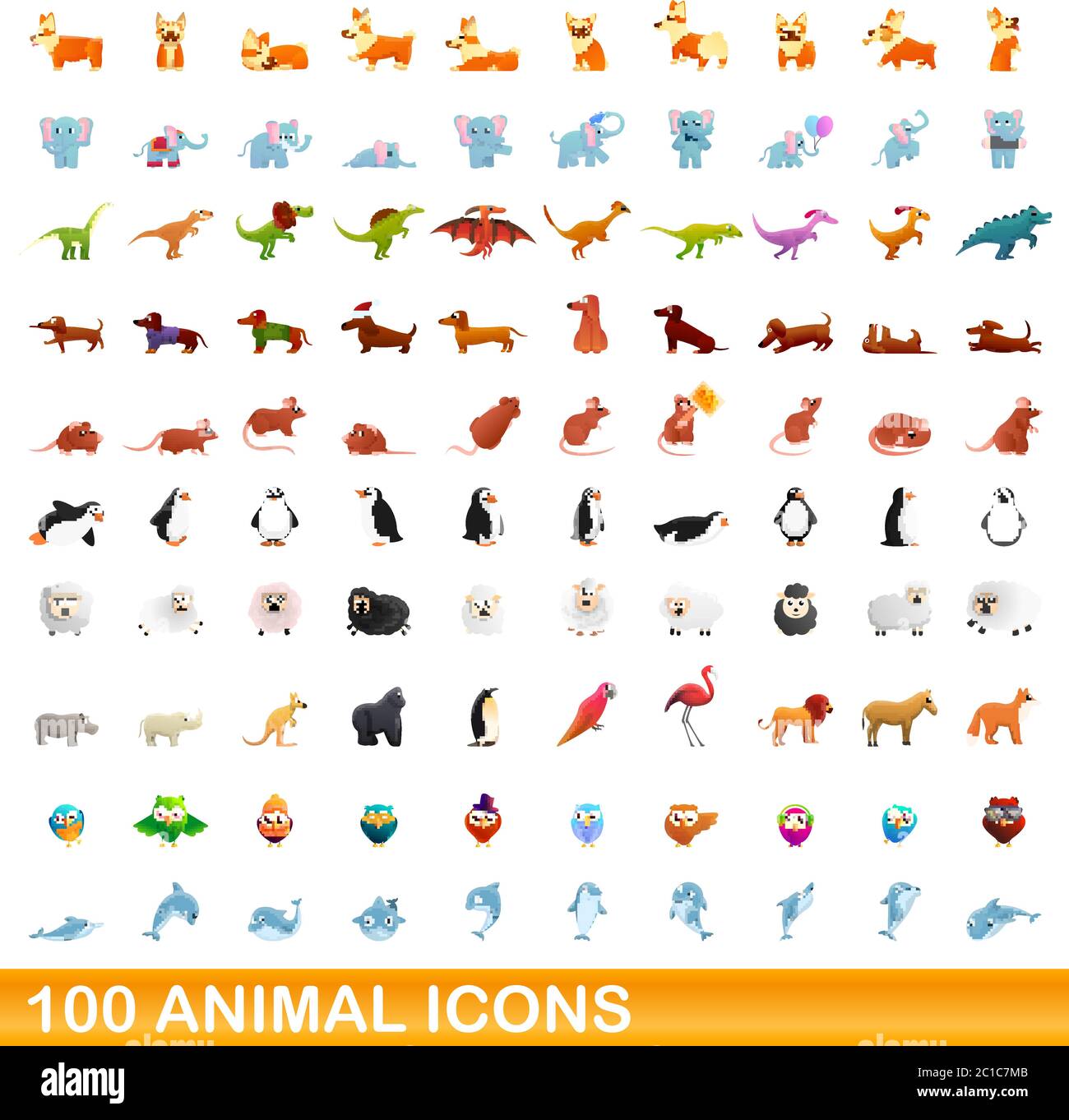 100 icônes d'animaux fixés. Cartoon illustration de 100 icônes animales vector set isolé sur fond blanc Illustration de Vecteur