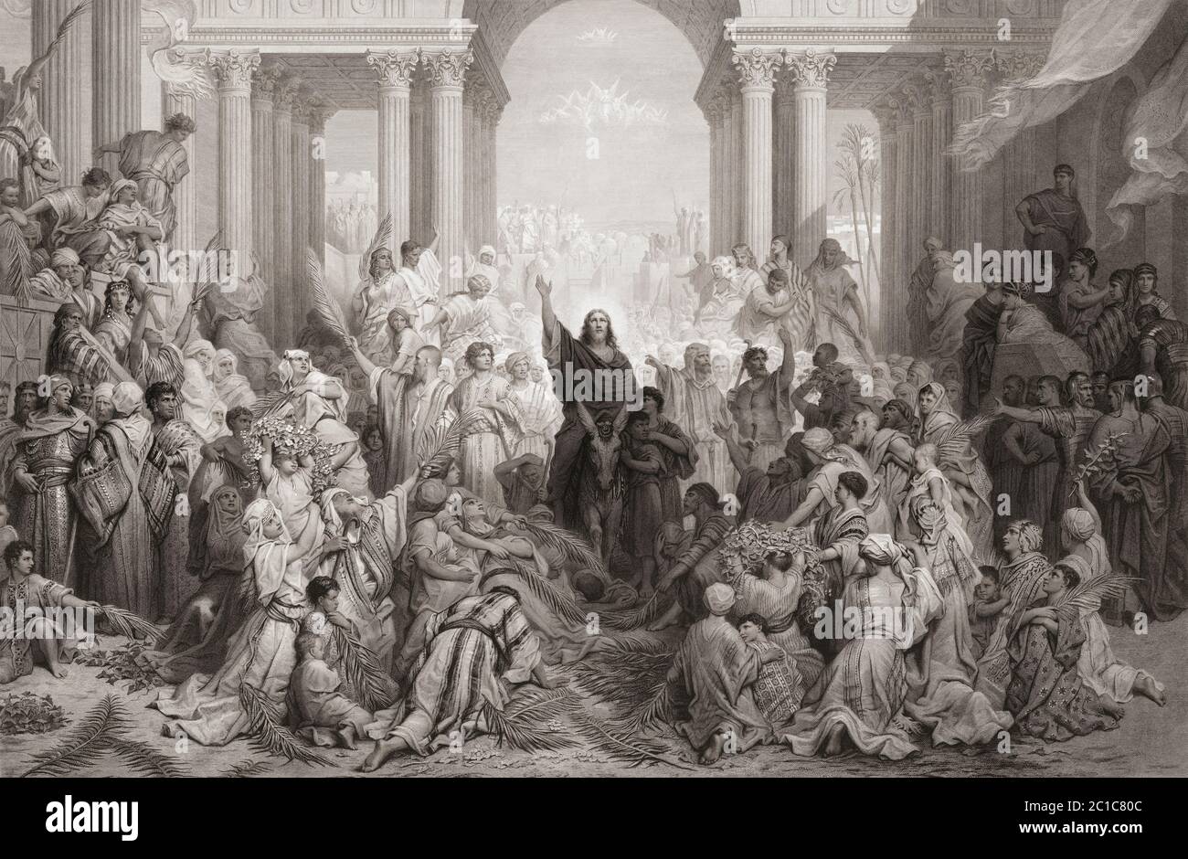 L’entrée du Christ à Jérusalem. Après une gravure du XIXe siècle par Frank Hunter Potter d'une oeuvre de Gustave Dore. Banque D'Images