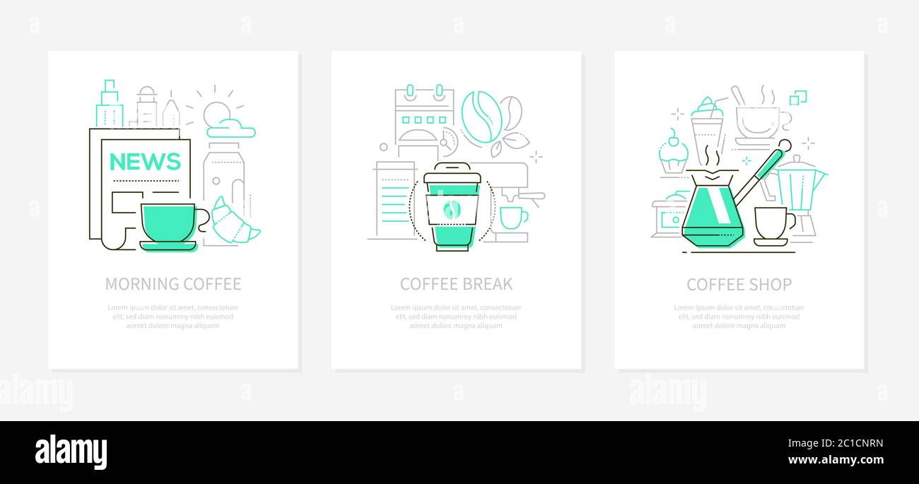 Coffee concept - ensemble de bannières style design de ligne Illustration de Vecteur