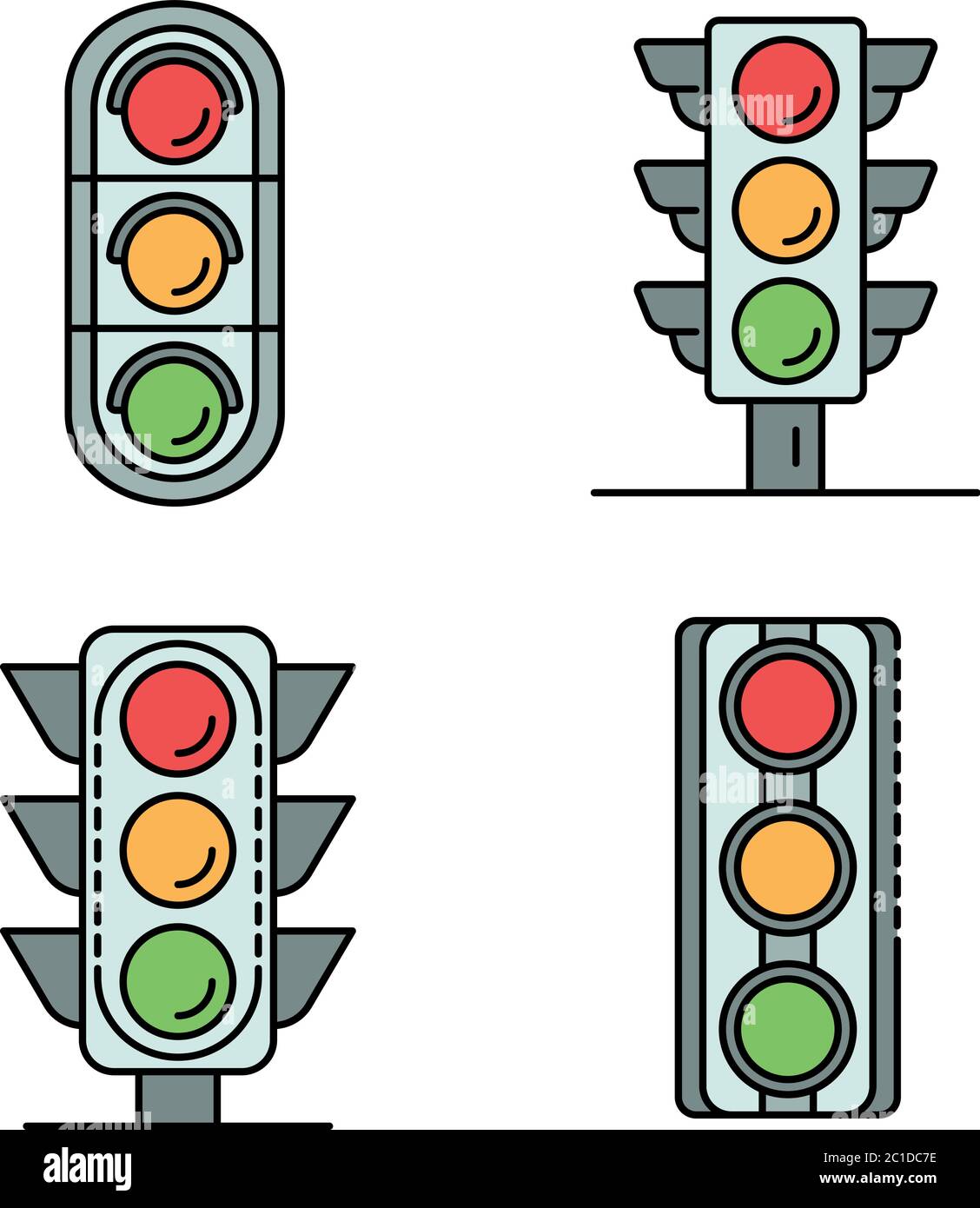 Les icônes des feux de circulation définissent le vecteur de couleur de ligne Illustration de Vecteur