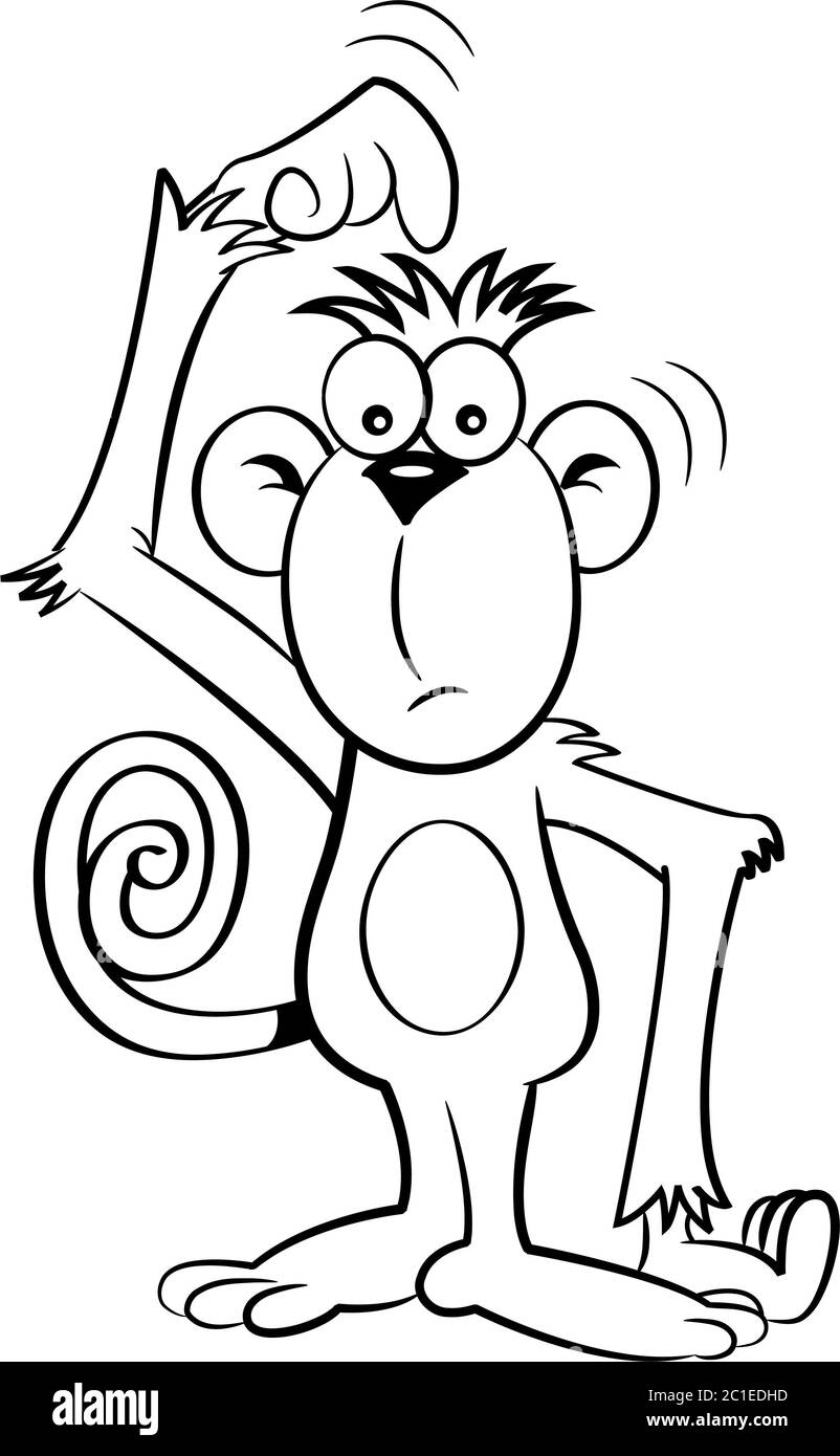 Illustration noire et blanche d'un singe confus. Banque D'Images
