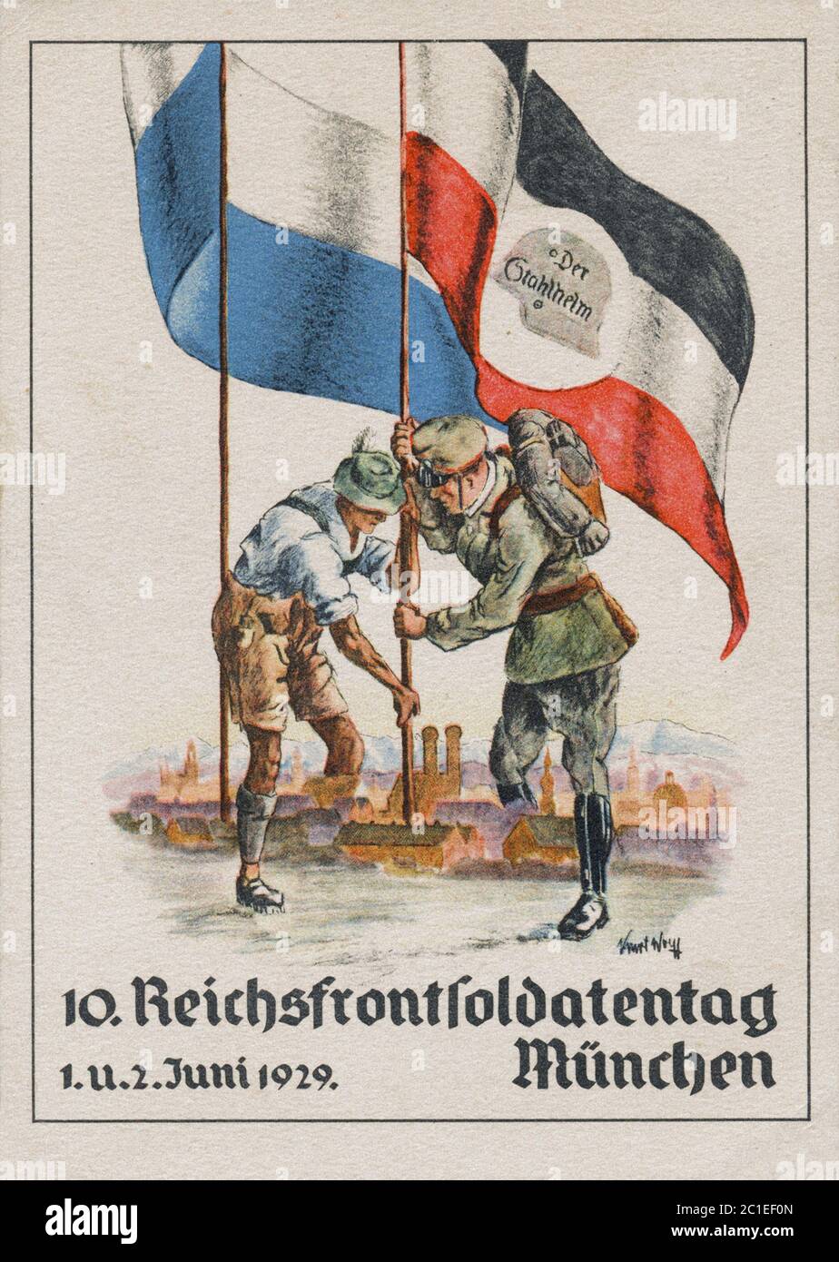 10e jour impérial des anciens combattants de la guerre, Munich 1929. Carte de propagande allemande. Banque D'Images