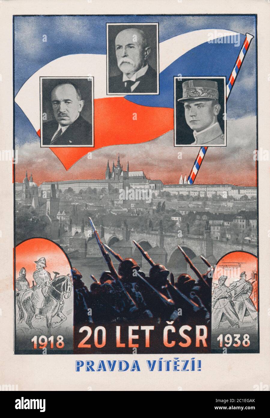 Le 20e anniversaire de la création de la Tchécoslovaquie. Carte postale de 1938 Banque D'Images