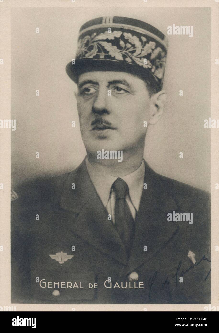 Photo rétro du général Charles de Gaulle (1890 – 1970), un officier de l’armée et homme d’État français, qui dirigeait la résistance française contre l’Allemagne nazie en W. Banque D'Images