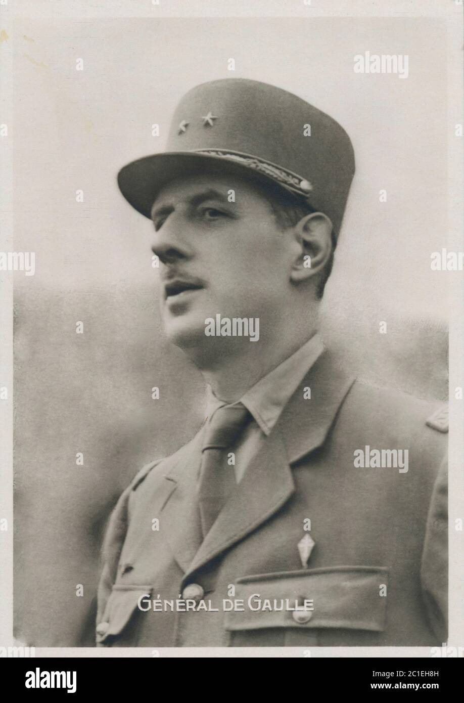 Photo rétro du général Charles de Gaulle (1890 – 1970), un officier de l’armée et homme d’État français, qui dirigeait la résistance française contre l’Allemagne nazie en W. Banque D'Images