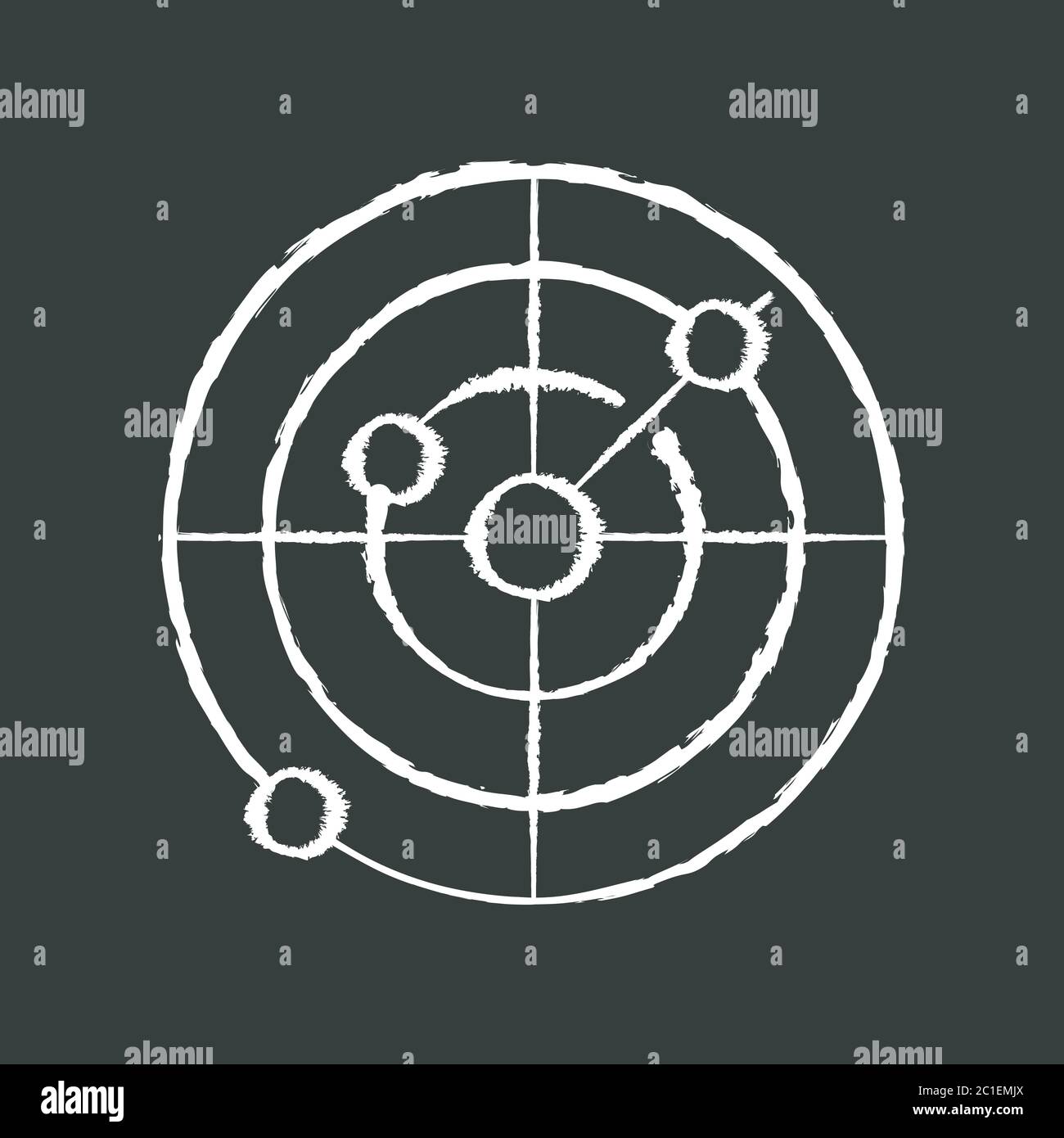 Icône blanche de craie du radar de navigation sur fond noir Illustration de Vecteur