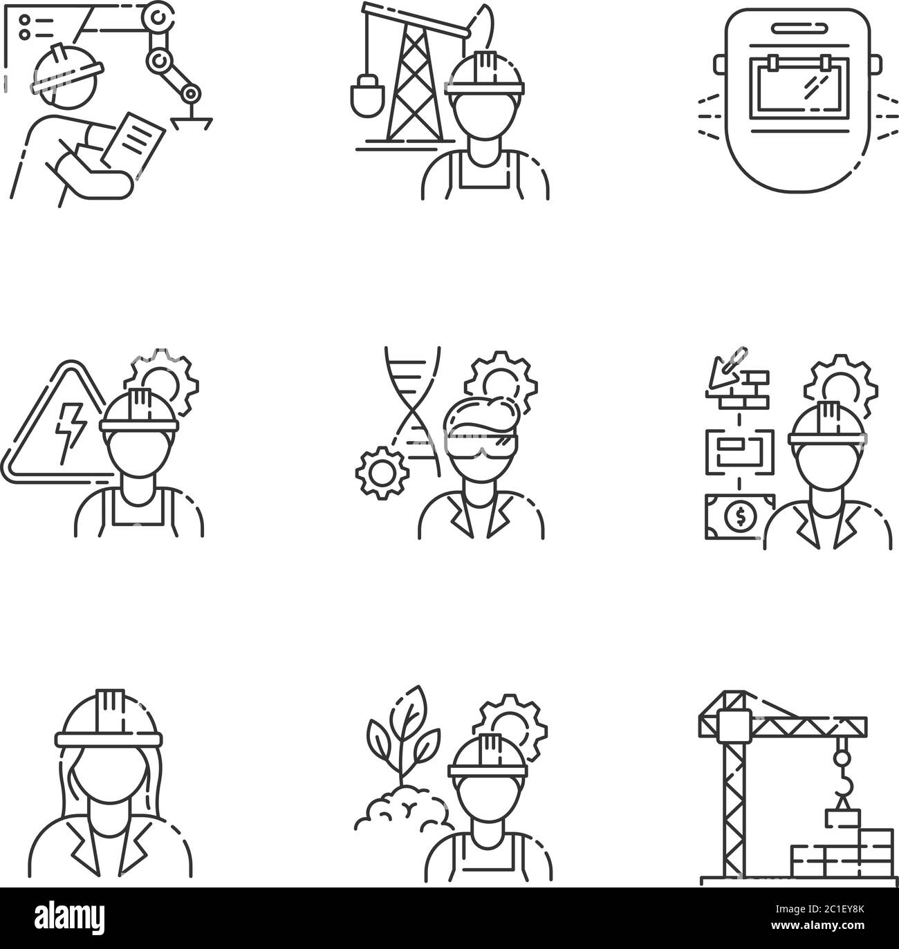 Jeu d'icônes linéaires pixel Perfect Professional Worker Illustration de Vecteur