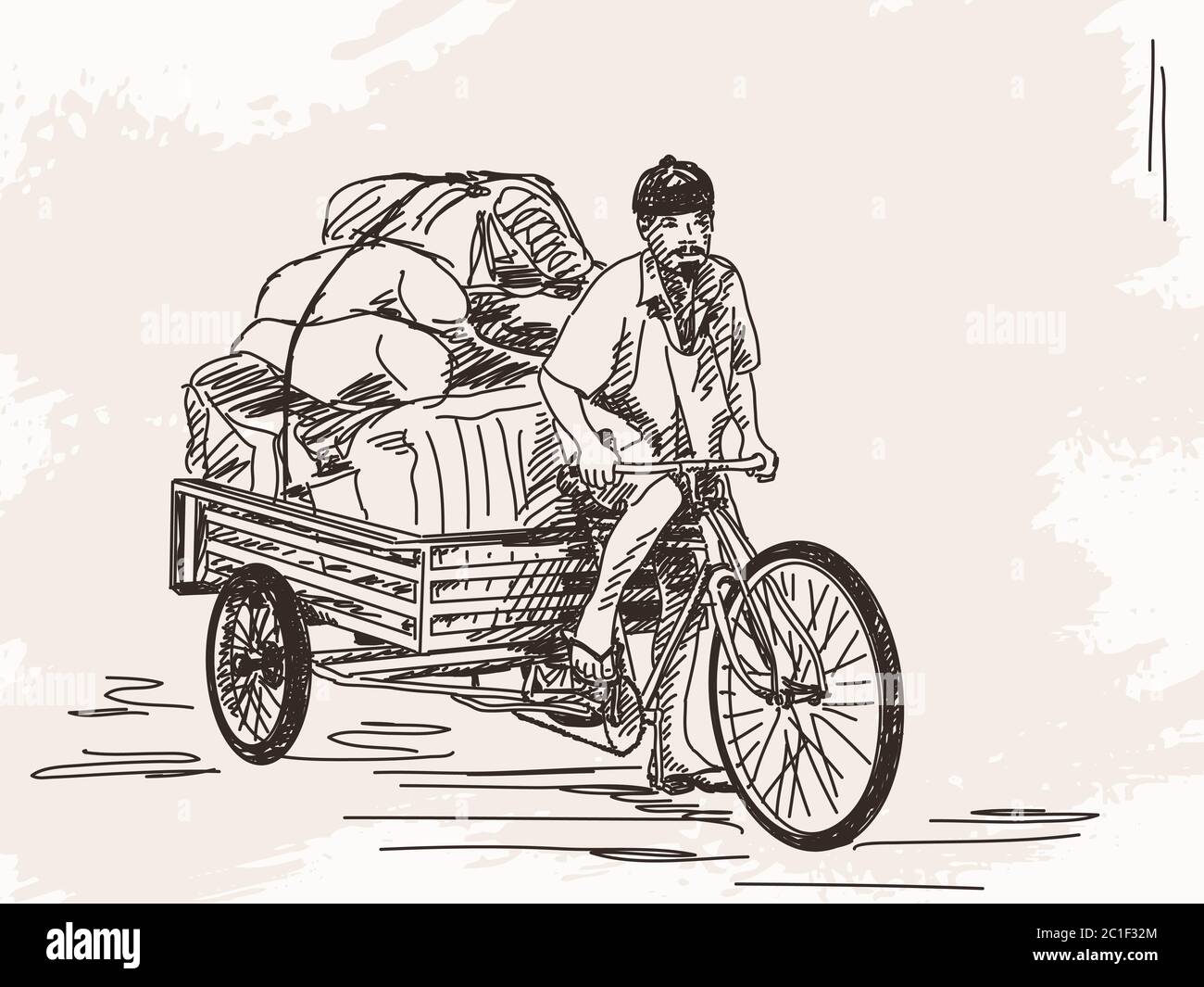 Esquisse de la livraison de pousse-pousse à cycle, illustration vectorielle dessinée à la main Illustration de Vecteur