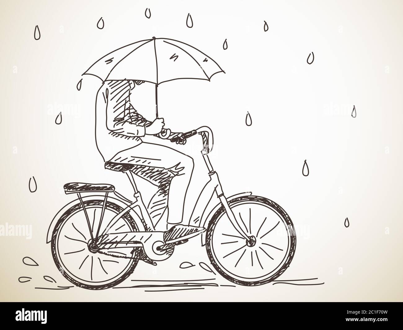 Croquis de cycliste avec parapluie sous la pluie, dessin vectoriel à la  main Image Vectorielle Stock - Alamy