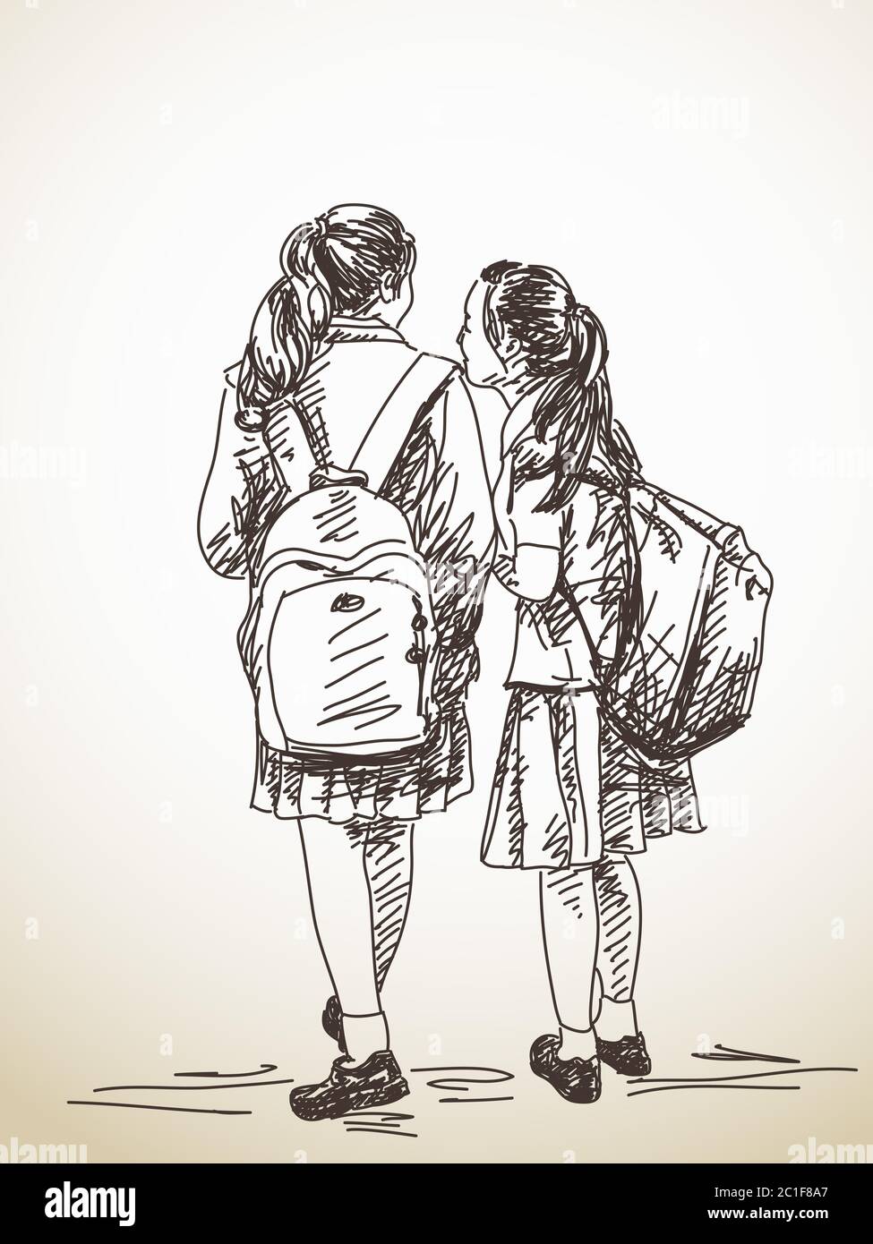 Main Dessin Deux Filles D cole Avec Le Dos Vector Sketch Image main-dessin-deux-filles-d-cole-avec-le-dos-vector-sketch-image