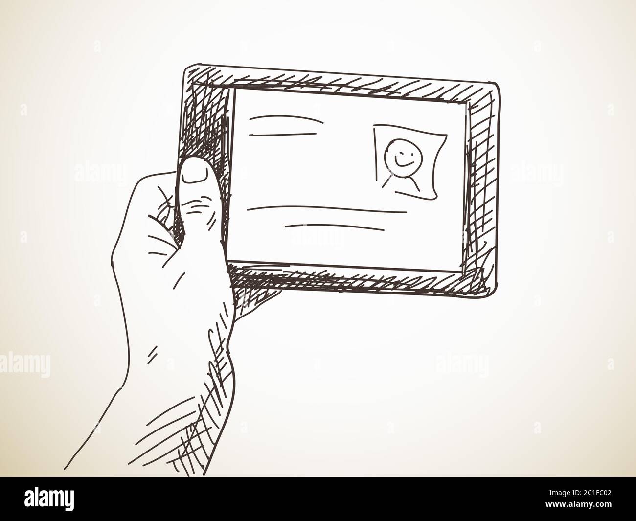 Main tenant une tablette, illustration dessinée à la main, esquisse vectorielle Illustration de Vecteur