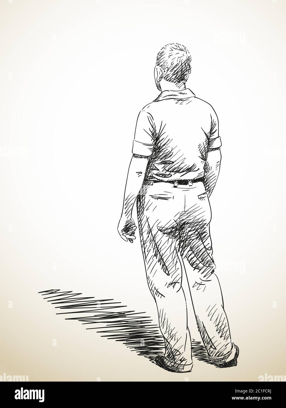 Dessin d'homme debout depuis le dos, illustration dessinée à la main Image  Vectorielle Stock - Alamy