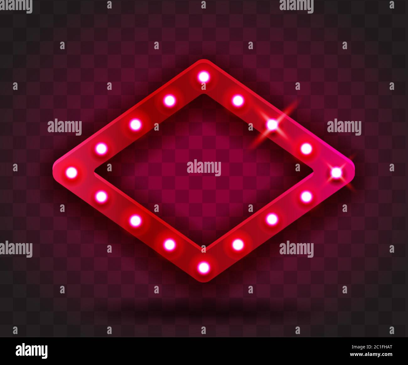Rétro MONTRE LE TEMPS où le cadre rhombus signe une illustration vectorielle réaliste. Cadre en losange rouge avec ampoules électriques pour les performances, le cinéma et le divertissement Illustration de Vecteur