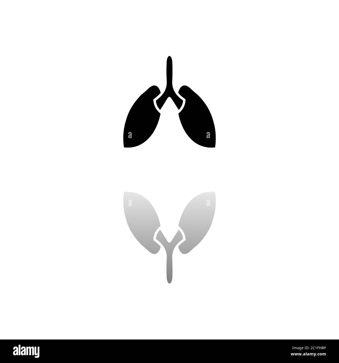 Poumons. Symbole noir sur fond blanc. Illustration simple. Icône vecteur plat. Ombre de réflexion miroir. Peut être utilisé dans logo, Web, mobile et UI UX p Illustration de Vecteur