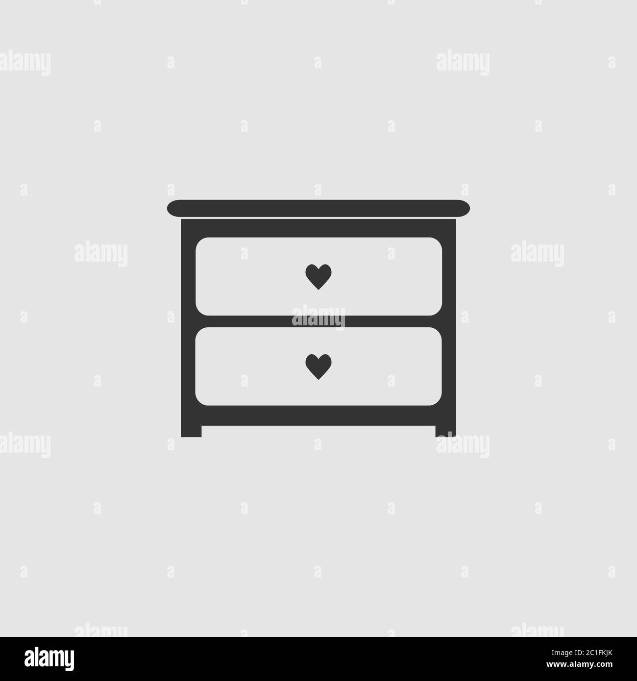 Commode avec tiroirs Icon Flat. Pictogramme noir sur fond gris. Symbole ...
