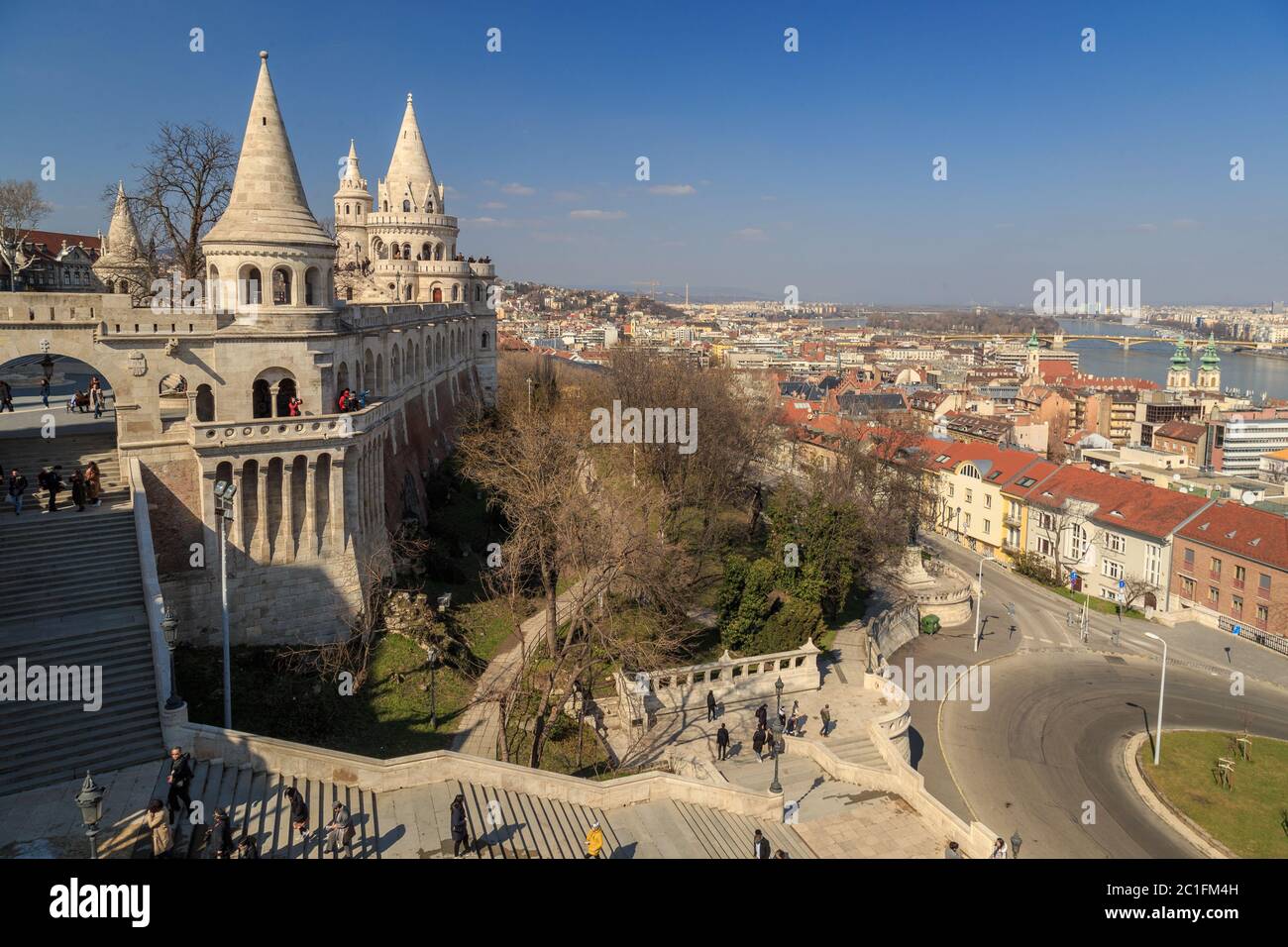 Vue sur le ciel de la ville de Budapest au Fisherman Bastion, Budapest, Hongrie Banque D'Images