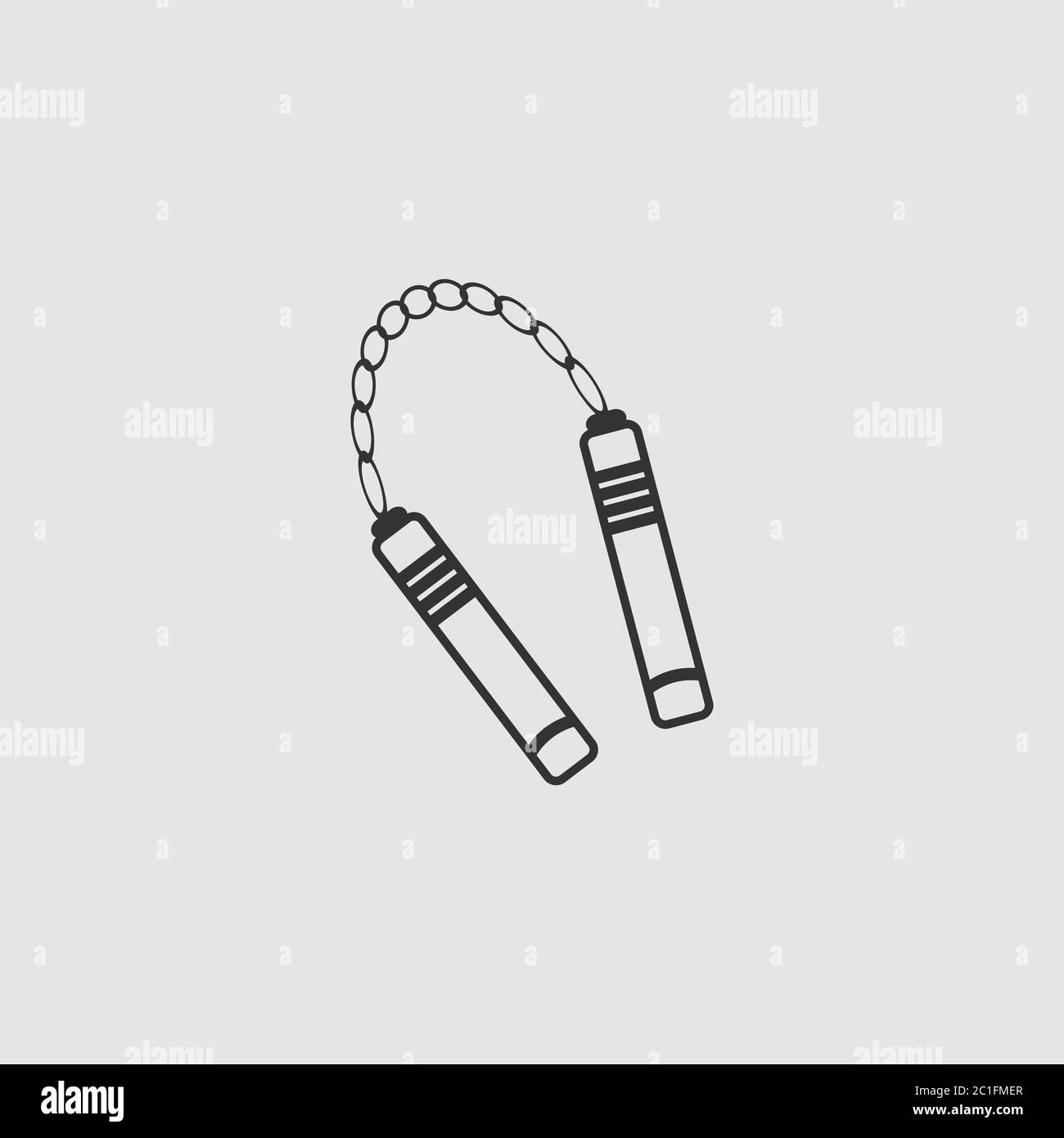 Icône d'arme Nunchaku plate. Pictogramme noir sur fond gris. Symbole d'illustration vectorielle Illustration de Vecteur