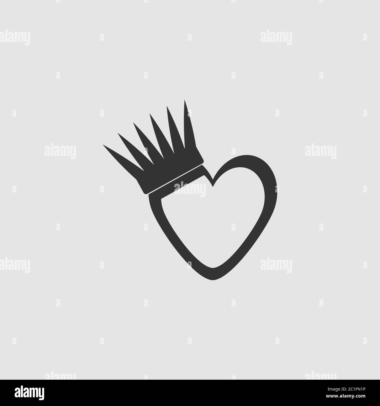 Couronne en forme de coeur plate. Pictogramme noir sur fond gris. Symbole d'illustration vectorielle Illustration de Vecteur