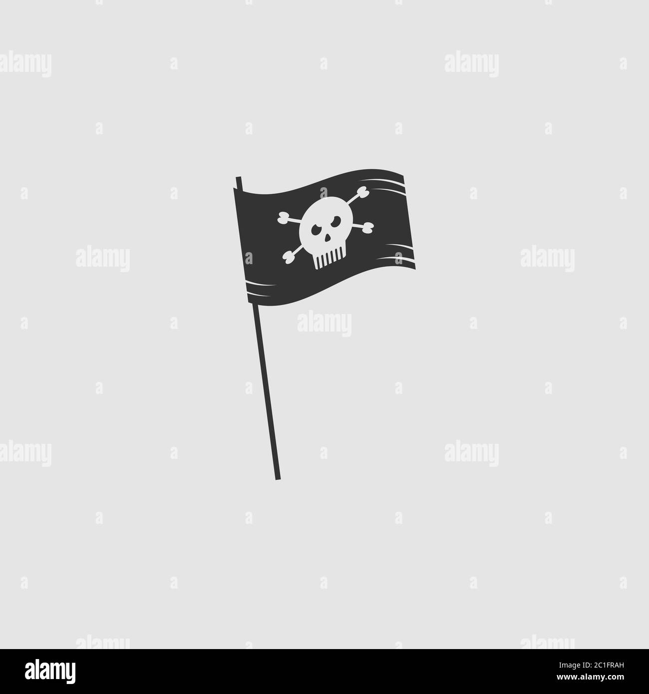 Icône drapeau pirate plate. Pictogramme noir sur fond gris. Symbole d'illustration vectorielle Illustration de Vecteur