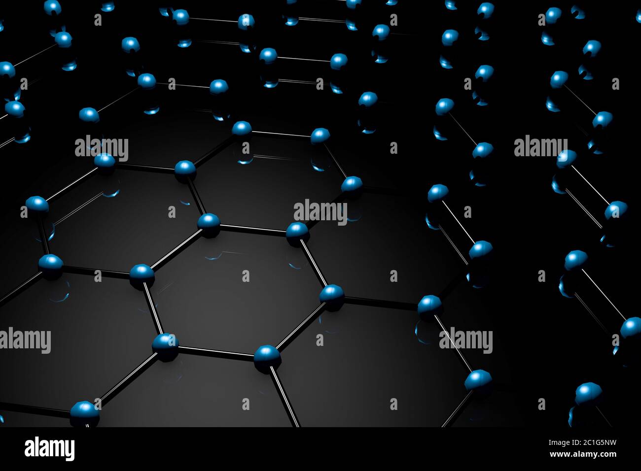 Grille moléculaire du graphène, concept de structure atomique du graphène, forme géométrique hexagonale, rendu 3d de fond de la nanotechnologie Banque D'Images