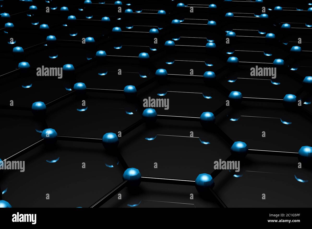 Grille moléculaire du graphène, concept de structure atomique du graphène, forme géométrique hexagonale, rendu 3d de fond de la nanotechnologie Banque D'Images