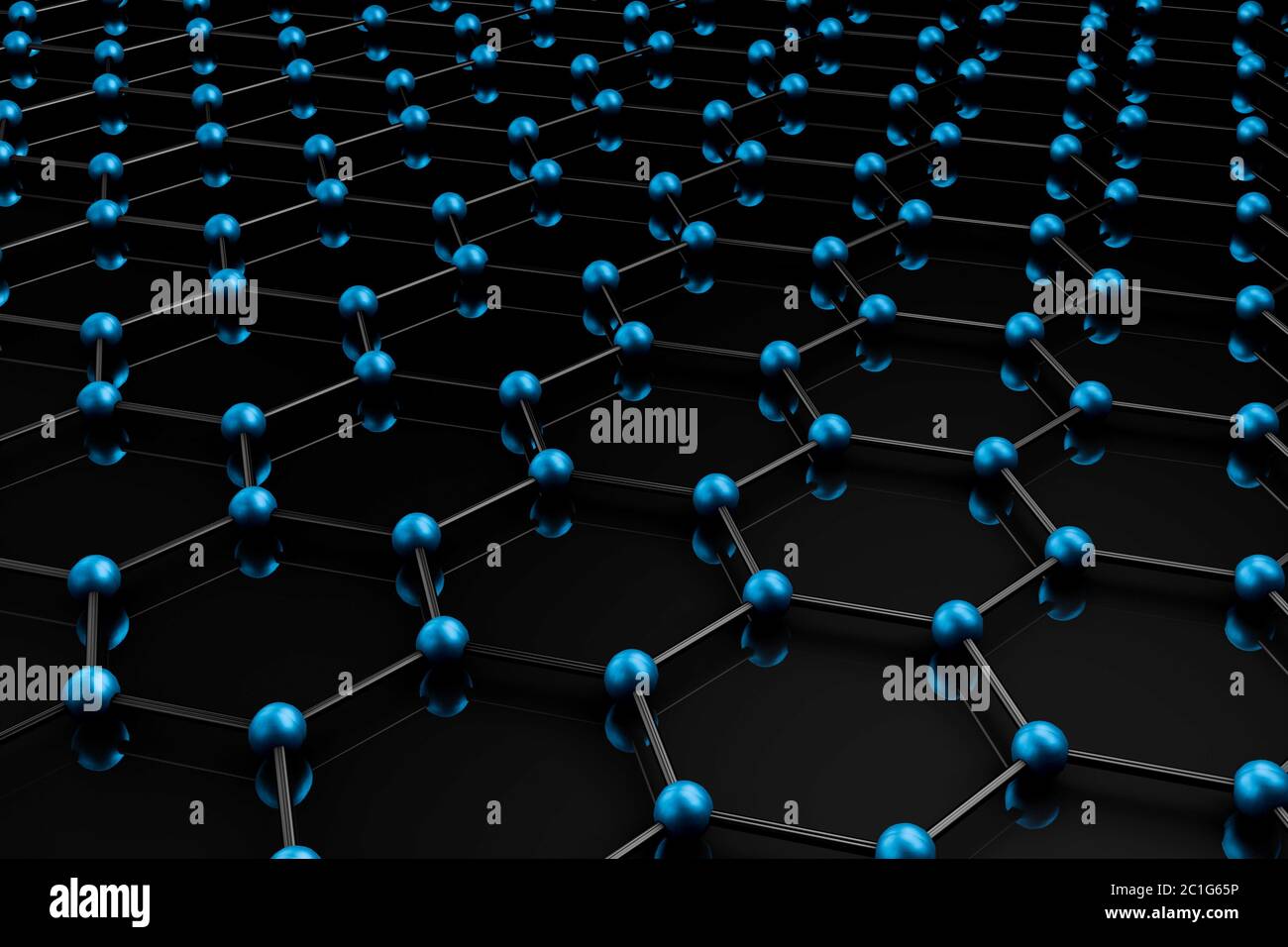 Grille moléculaire du graphène, concept de structure atomique du graphène, forme géométrique hexagonale, rendu 3d de fond de la nanotechnologie Banque D'Images