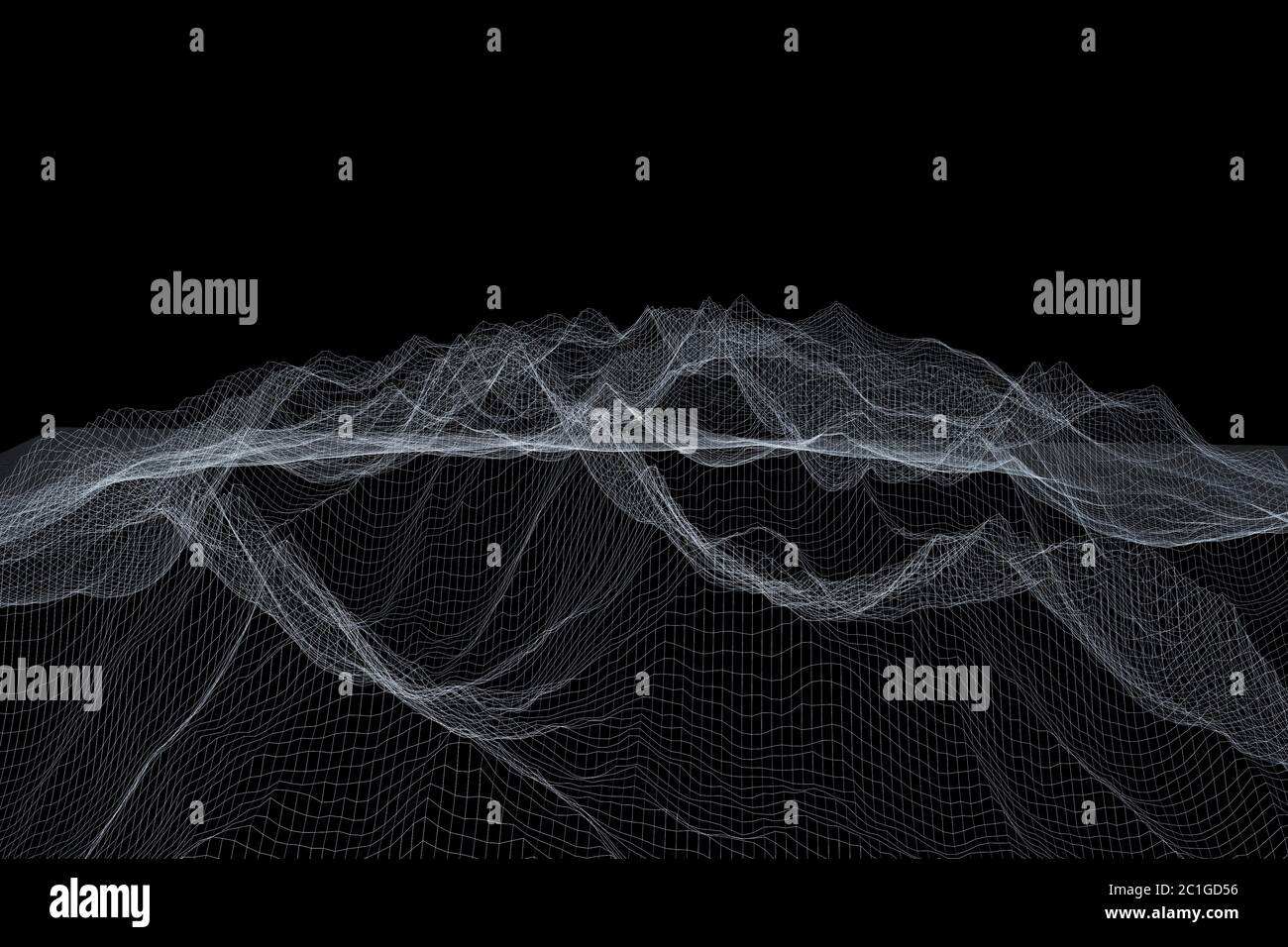 Paysage polygonal filaire. Montagnes avec lignes et points connectés Banque D'Images