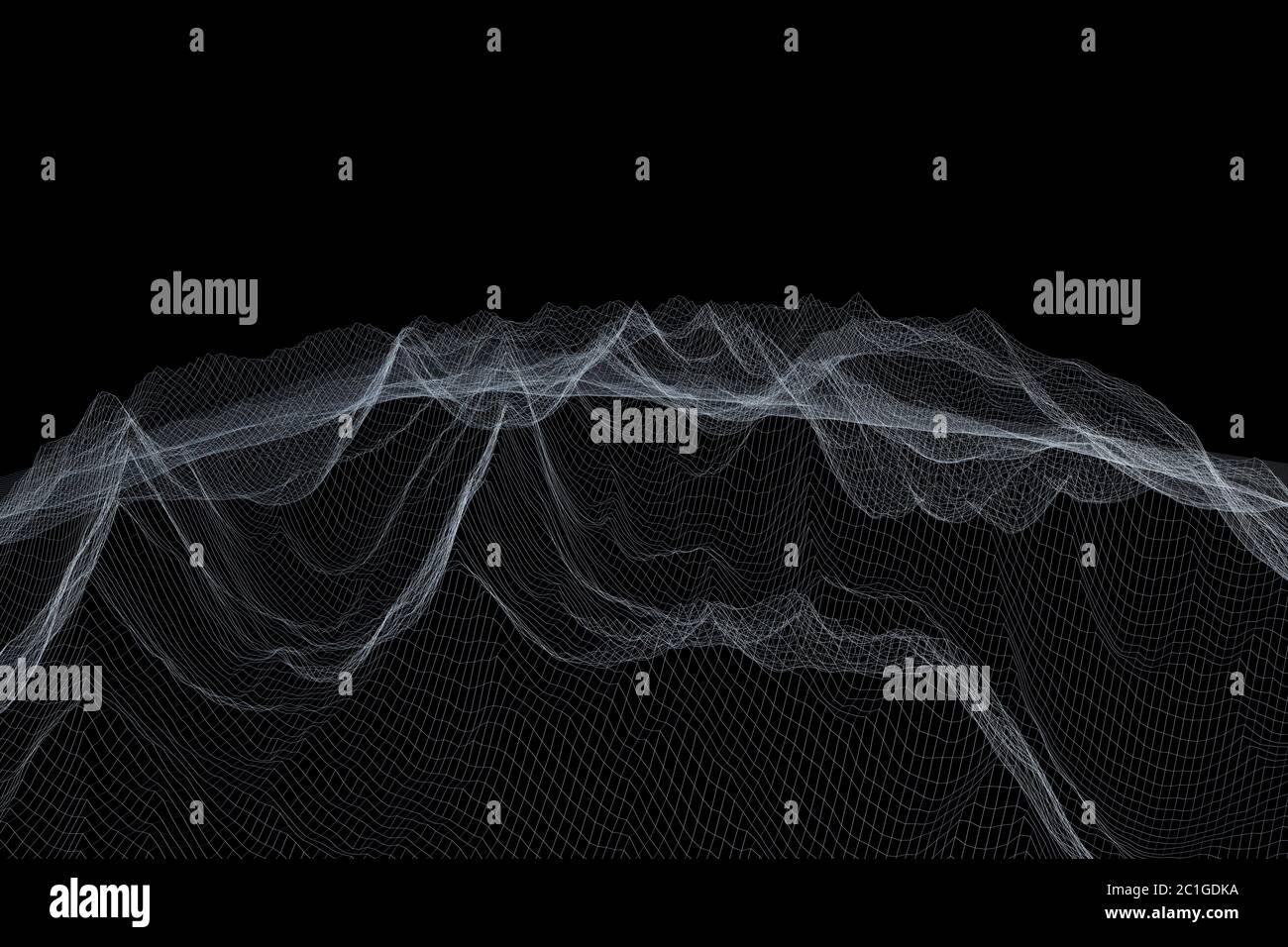 Paysage polygonal filaire. Montagnes avec lignes et points connectés Banque D'Images