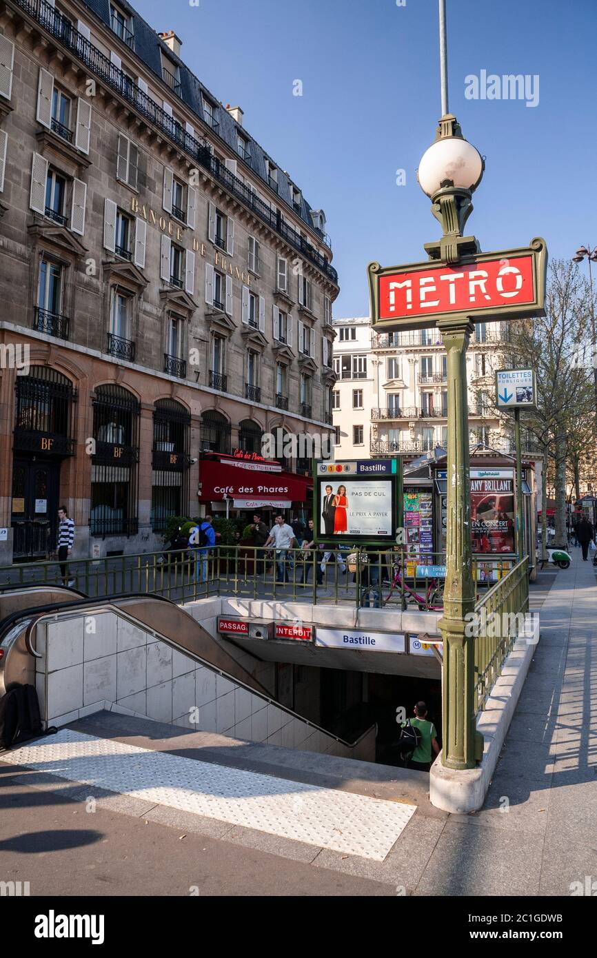 Panneau Métro, Bastille, Paris Banque D'Images