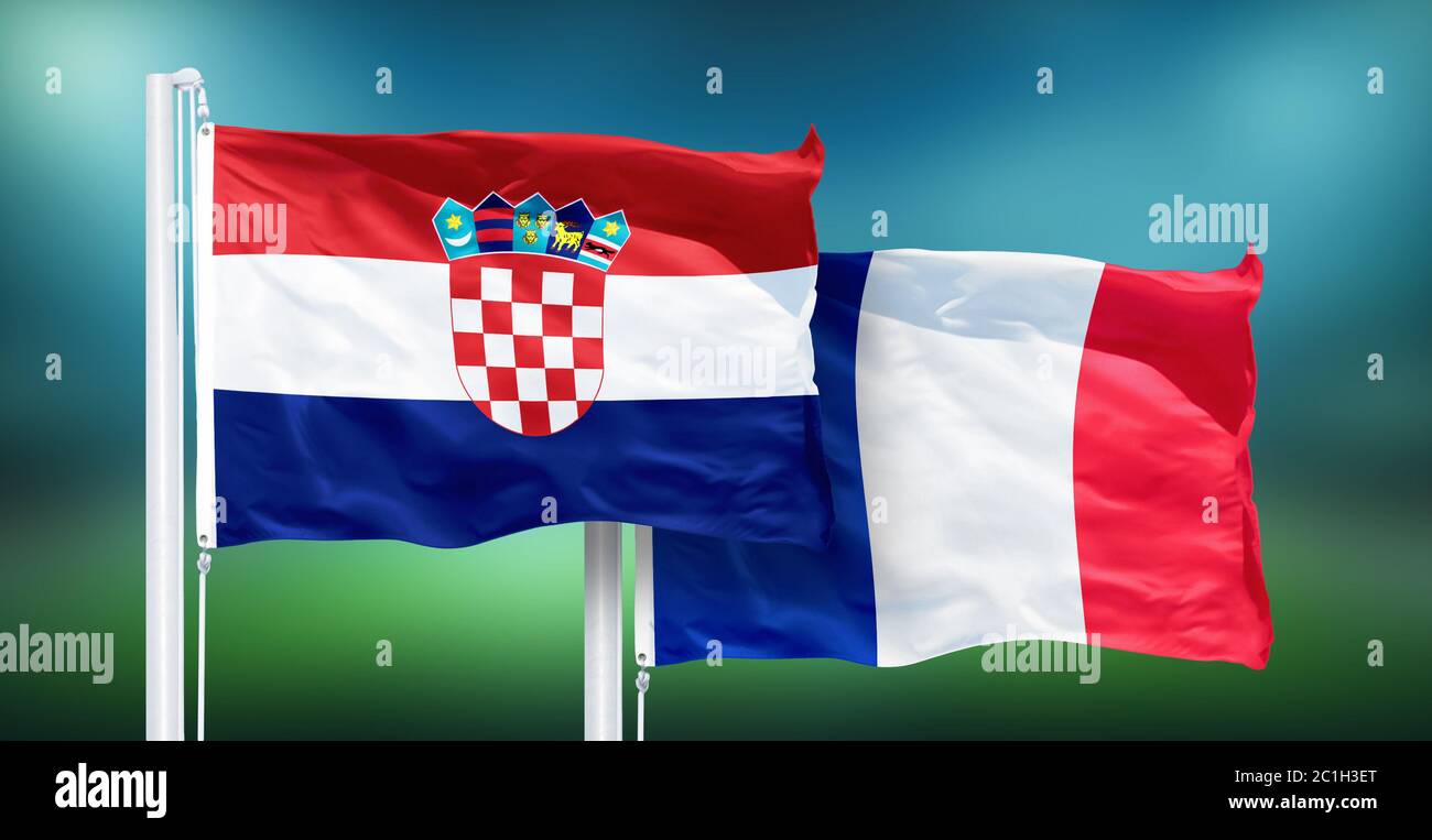 Croatie - France, FINALE de la coupe du monde de football, Russie 2018 drapeaux nationaux Banque D'Images