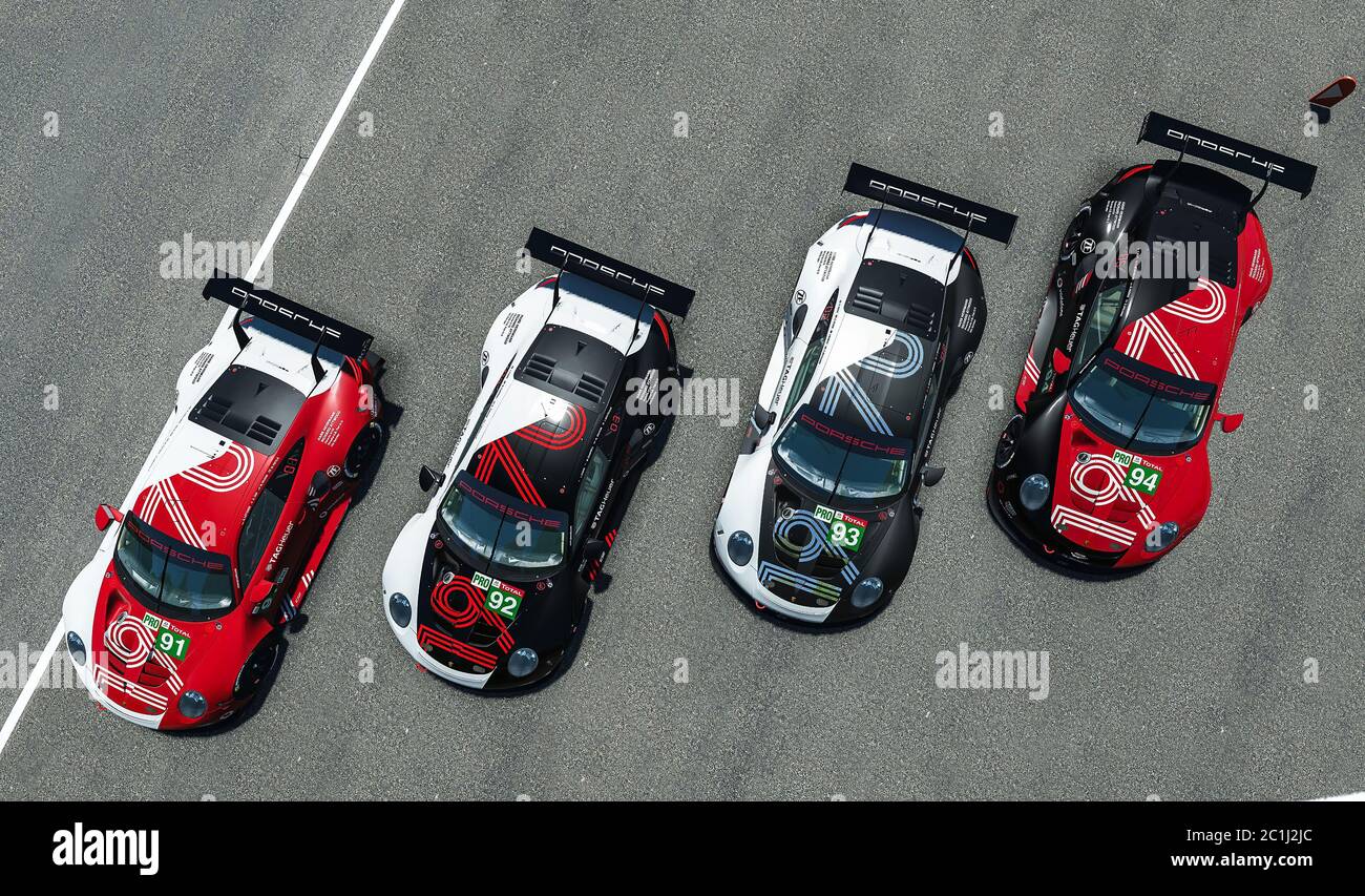 Le Mans, France. 13 juin 2020. DAS Porsche Esports Team setzt vier Porsche 911 RSR BEI den virtuellen 24 Stunden von le Mans ein le Mans: 24 heures du Mans virtuel 2020 | usage dans le monde crédit: dpa/Alay Live News Banque D'Images