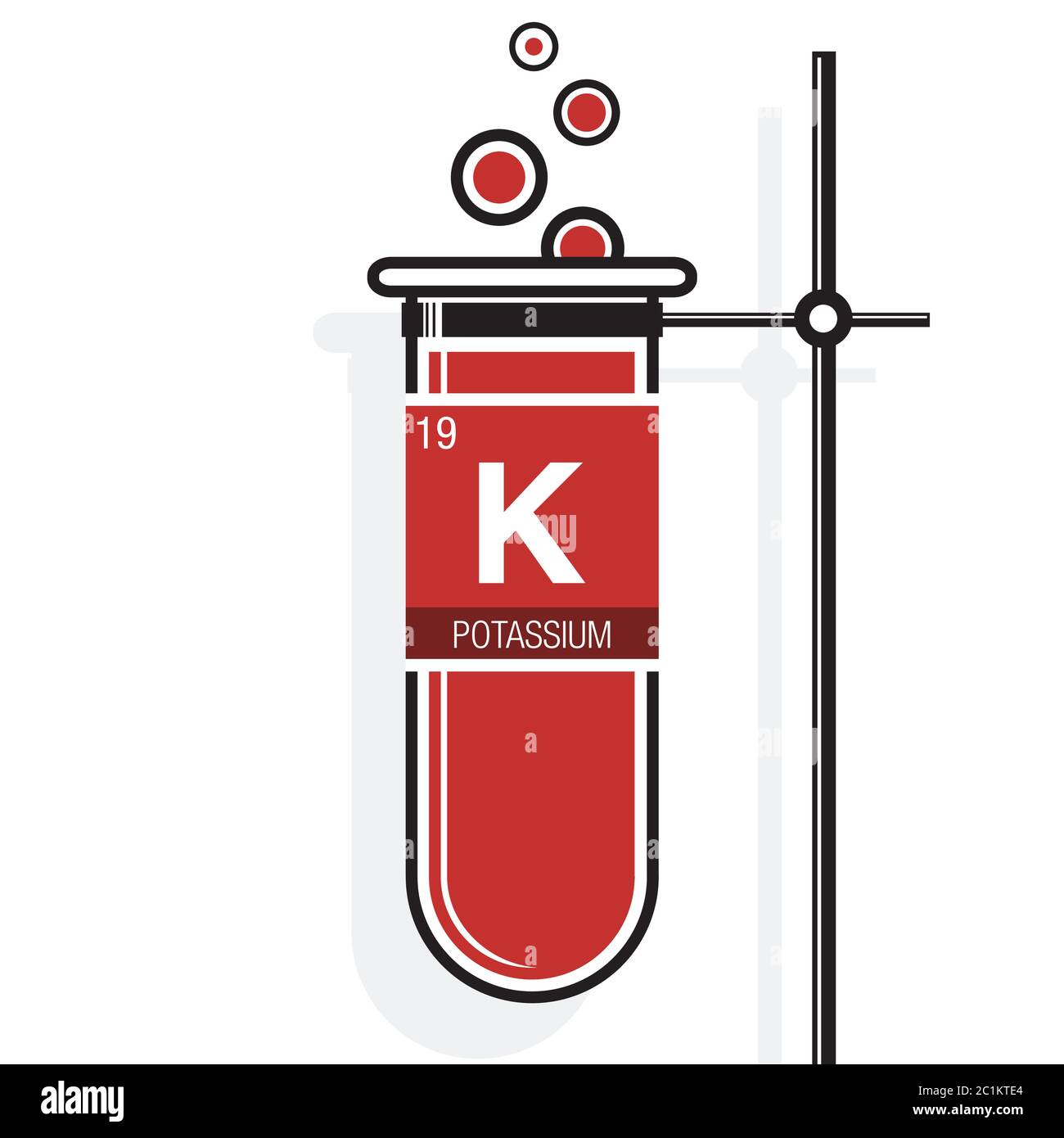 Symbole de potassium sur l'étiquette dans un tube à essai rouge avec  support. Élément numéro 19 du tableau périodique des éléments - Chimie  Image Vectorielle Stock - Alamy