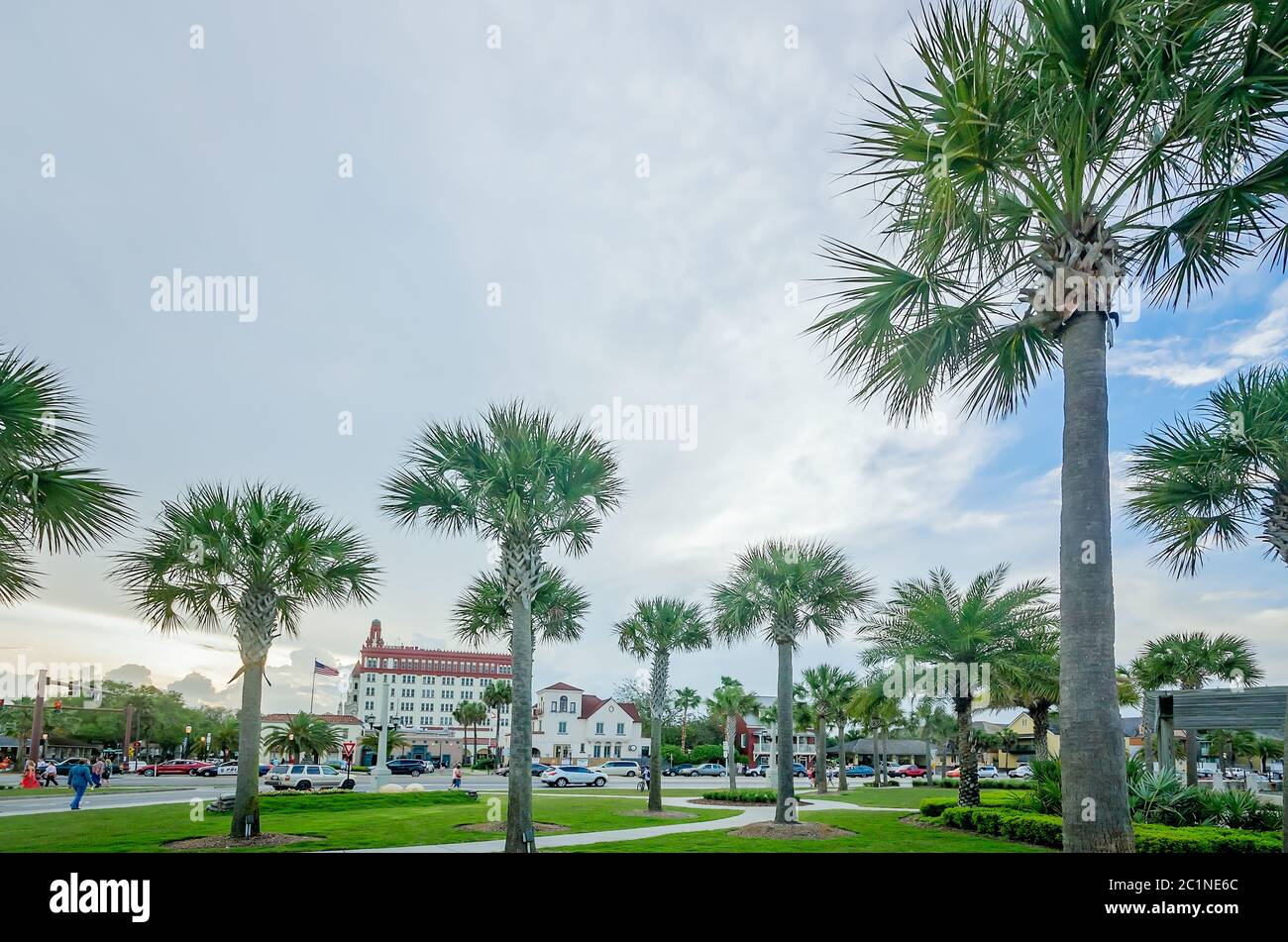 Waterfront Park est photographié près du pont des Lions, le 10 avril 2015, à St. Augustine, en Floride. Le parc est doté de sentiers de randonnée pavés. Banque D'Images