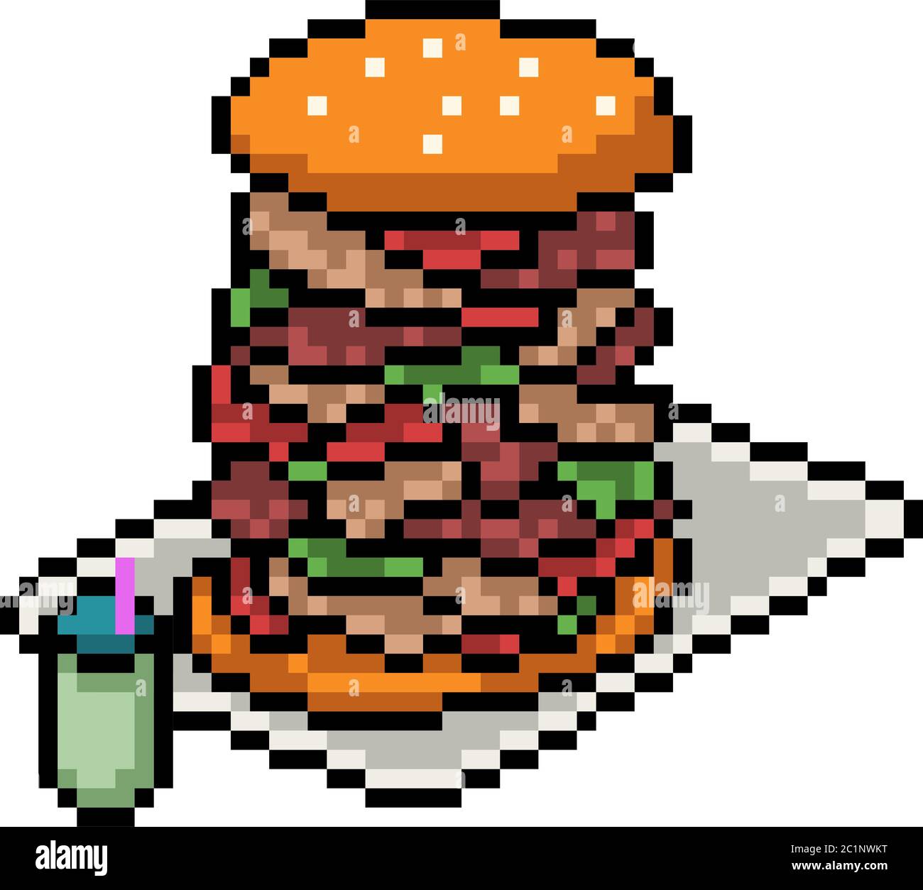 dessin animé isolé vector pixel art burger Illustration de Vecteur