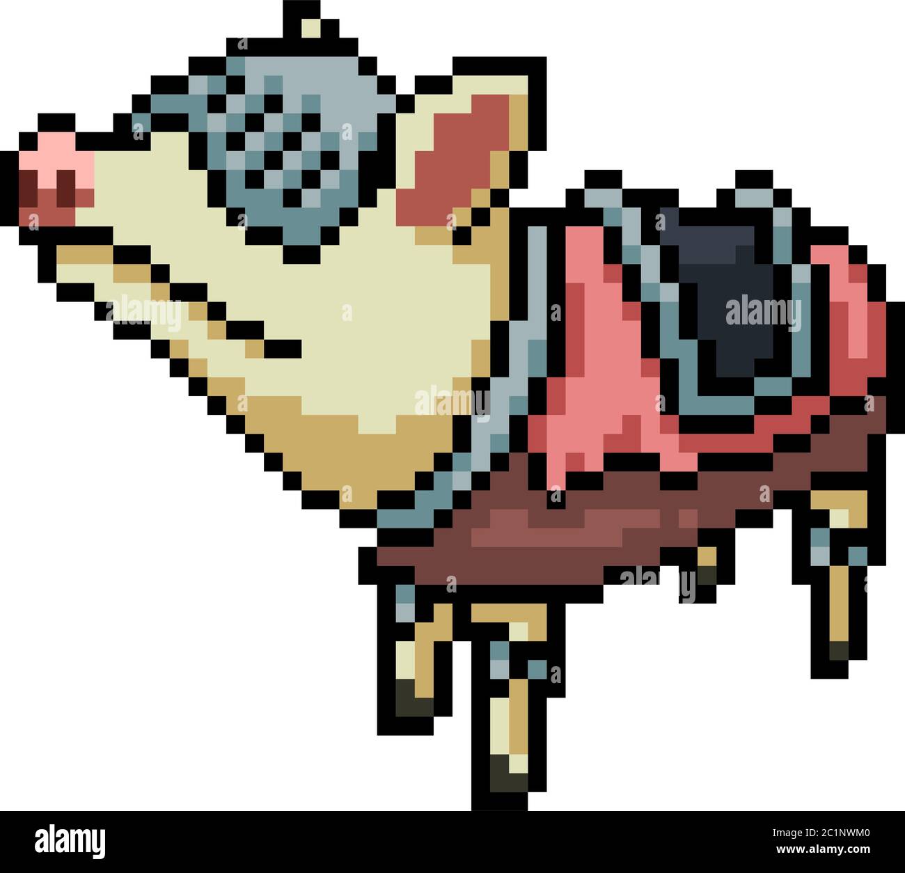 dessin animé vectoriel pixel art cochon chevalier isolé Illustration de Vecteur