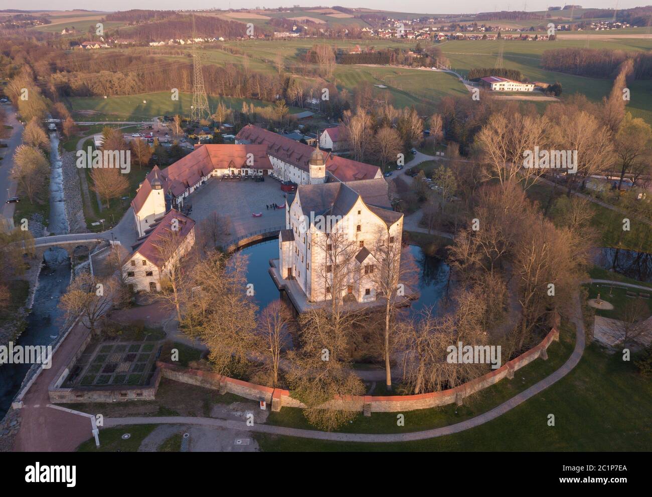 Château d'eau Klaffenbach près de Chemnitz au printemps Banque D'Images