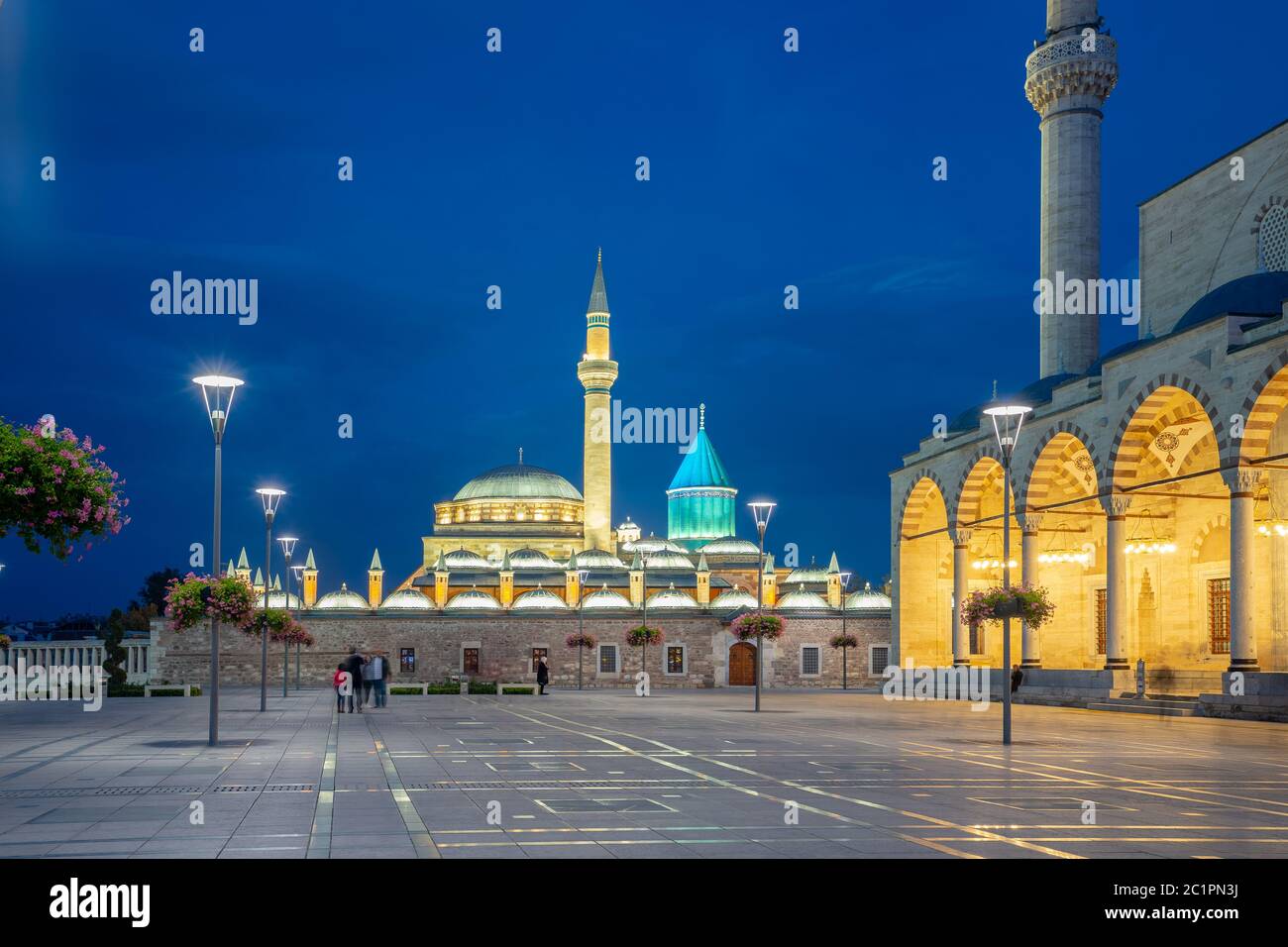 Vue sur le musée Mevlana la nuit à Konya, Turquie Banque D'Images