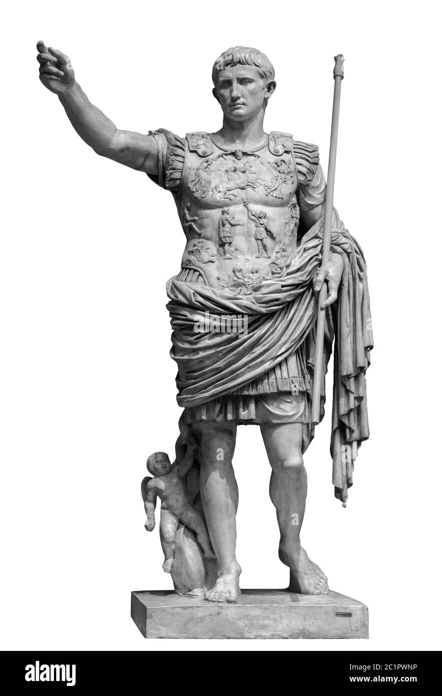 L'empereur romain Auguste de la statue de Prima Porto isolée sur fond blanc Banque D'Images