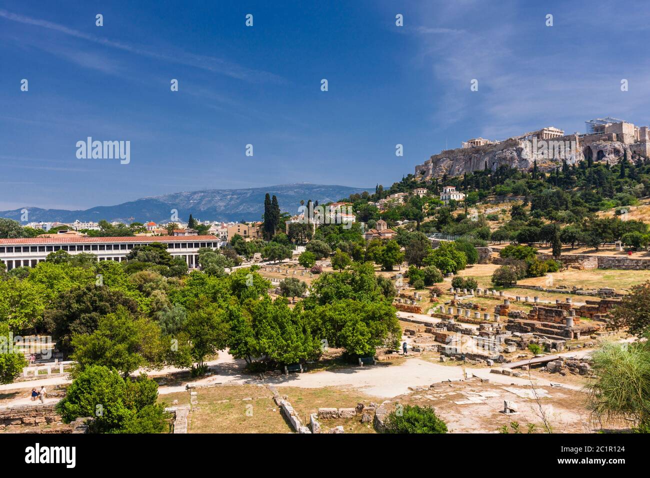 Ruines anciennes d'Agora et Acropole d'Athènes, Athènes, Grèce, Europe Banque D'Images