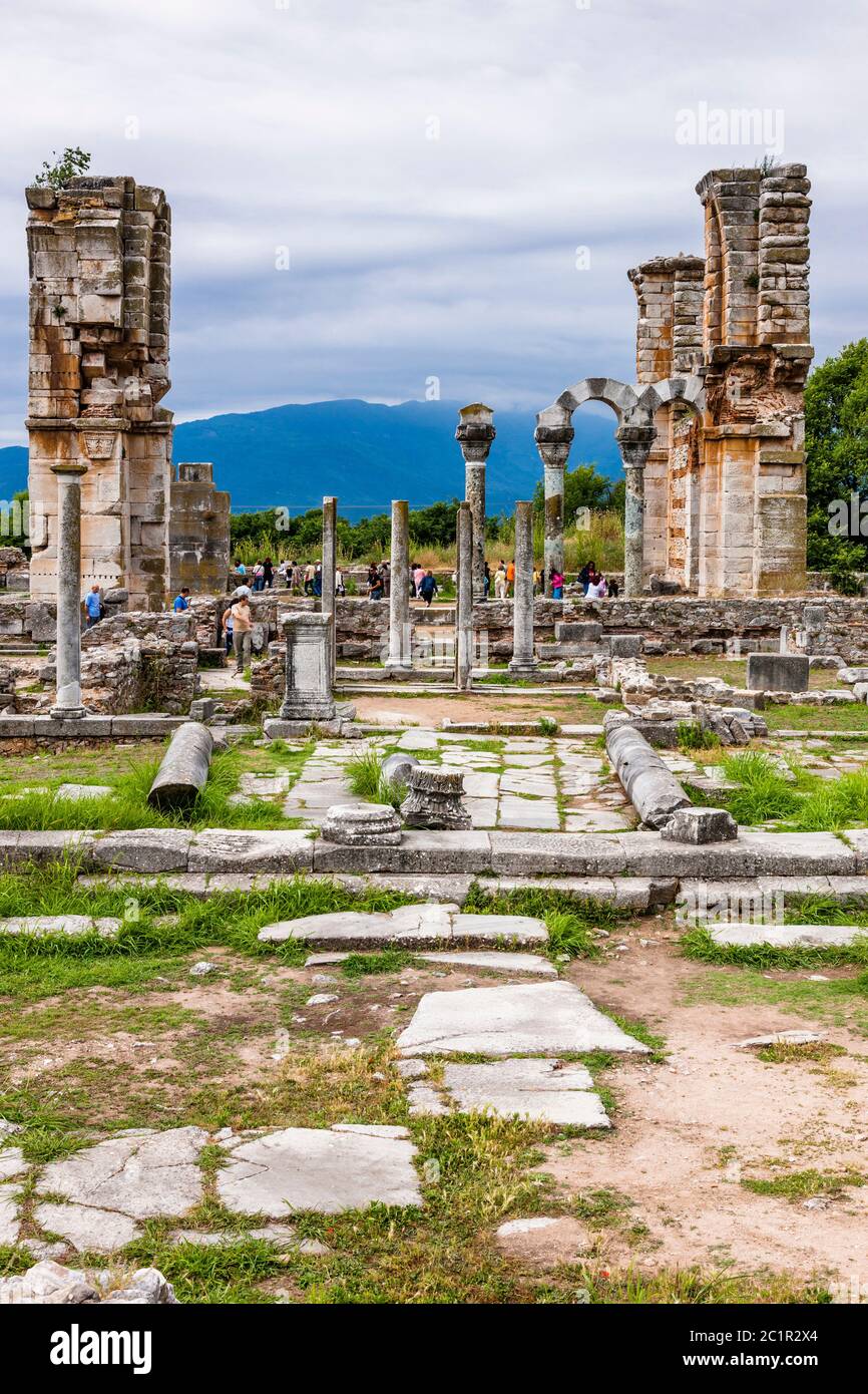 Basilique, site archéologique de Philippi, roi Philippe II Filippoi, banlieue de Kavala, Macédoine orientale et Thrace, Grèce, Europe Banque D'Images