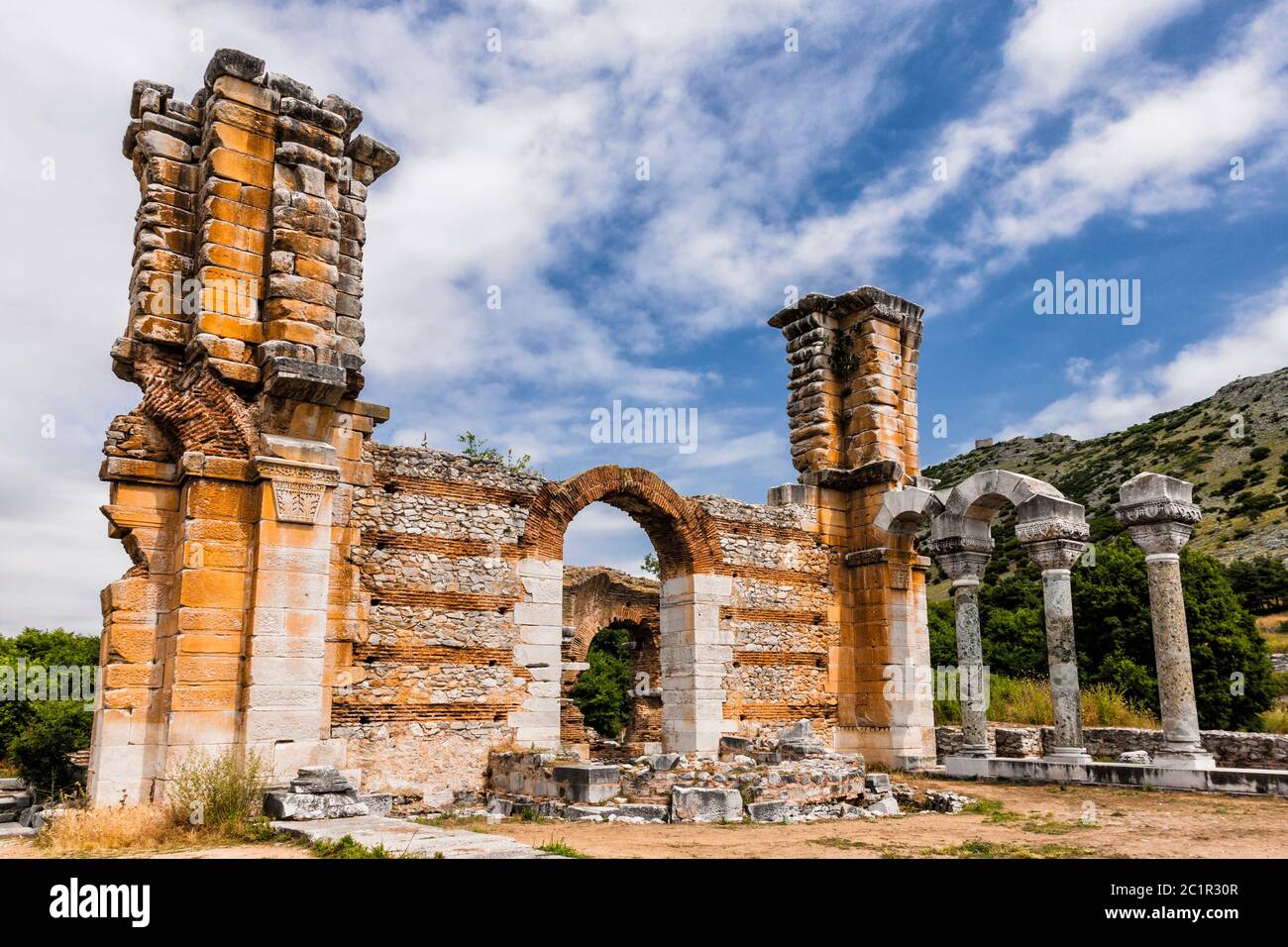 Basilique, site archéologique de Philippi, roi Philippe II Filippoi, banlieue de Kavala, Macédoine orientale et Thrace, Grèce, Europe Banque D'Images