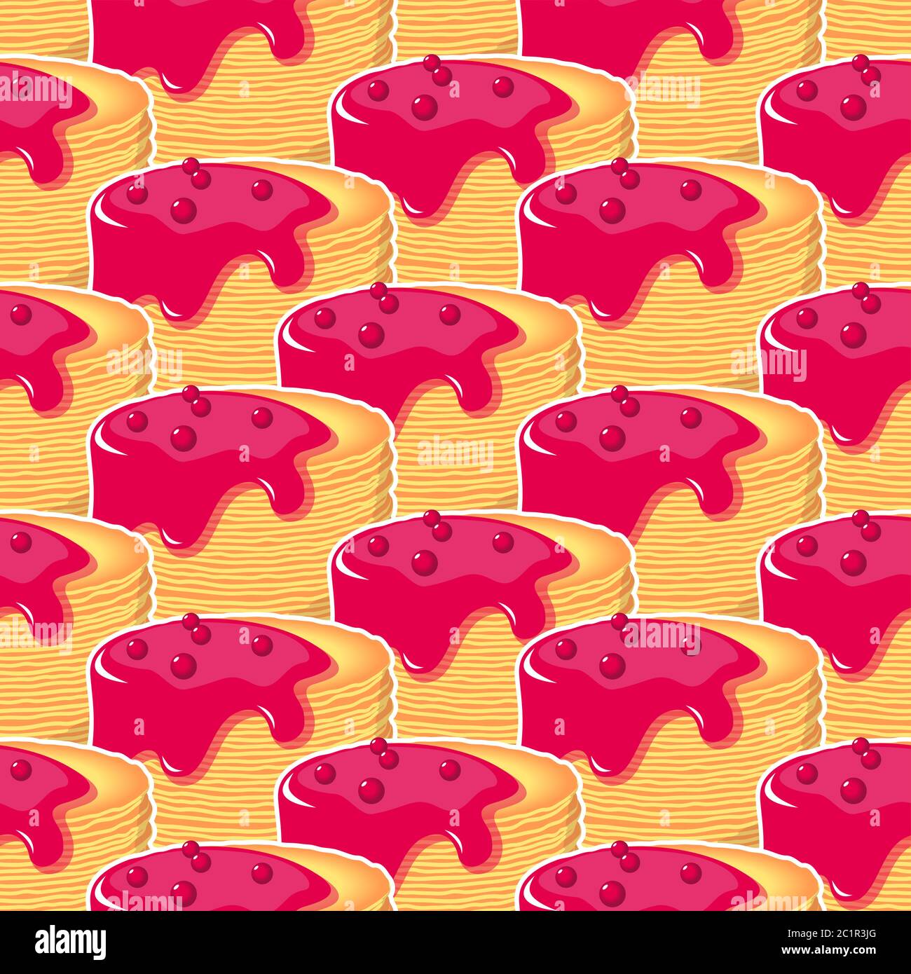 Crêpes avec confiture et motif sans coutures cerise. Illustration de Vecteur